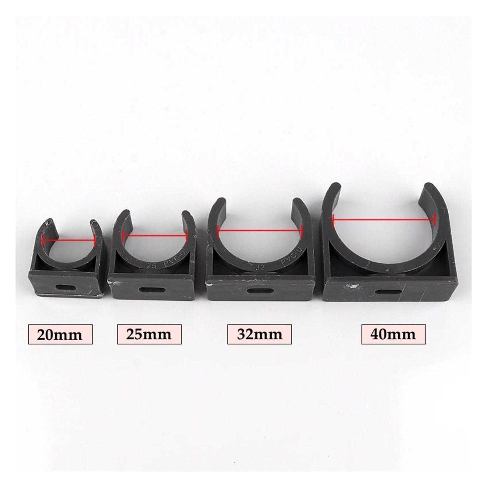 Plastikowe klipsy do węży 20~100 szt. ID 20~40mm PVC Szary zacisk rurowy Złączki do systemu nawadniającego Klips Zacisk w kształcie litery U Plastikowa podstawa rury(Inner Dia 25mm,50pcs)
