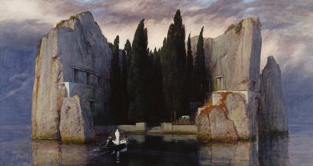 MSTECO Classic Famous Artwork Modern Canvas Painting Isle of the Dead by Arnold Böcklin for Office Decor 60x90cm