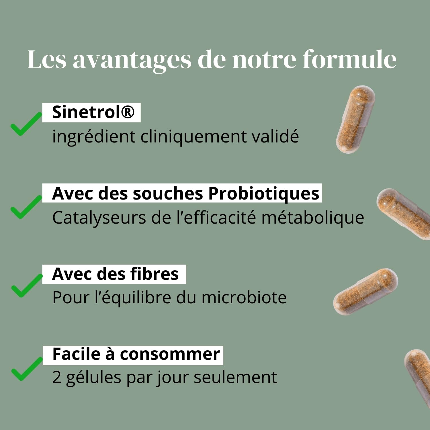 Bruleur de graisse, Formule avec Guarana, Sinetrol® & Probiotiques - Minceur - Perte de Poids, Boost du Métabolisme & Digestion, Cure de 1 mois (60 Gélules), Fabriqué en France, Vegan