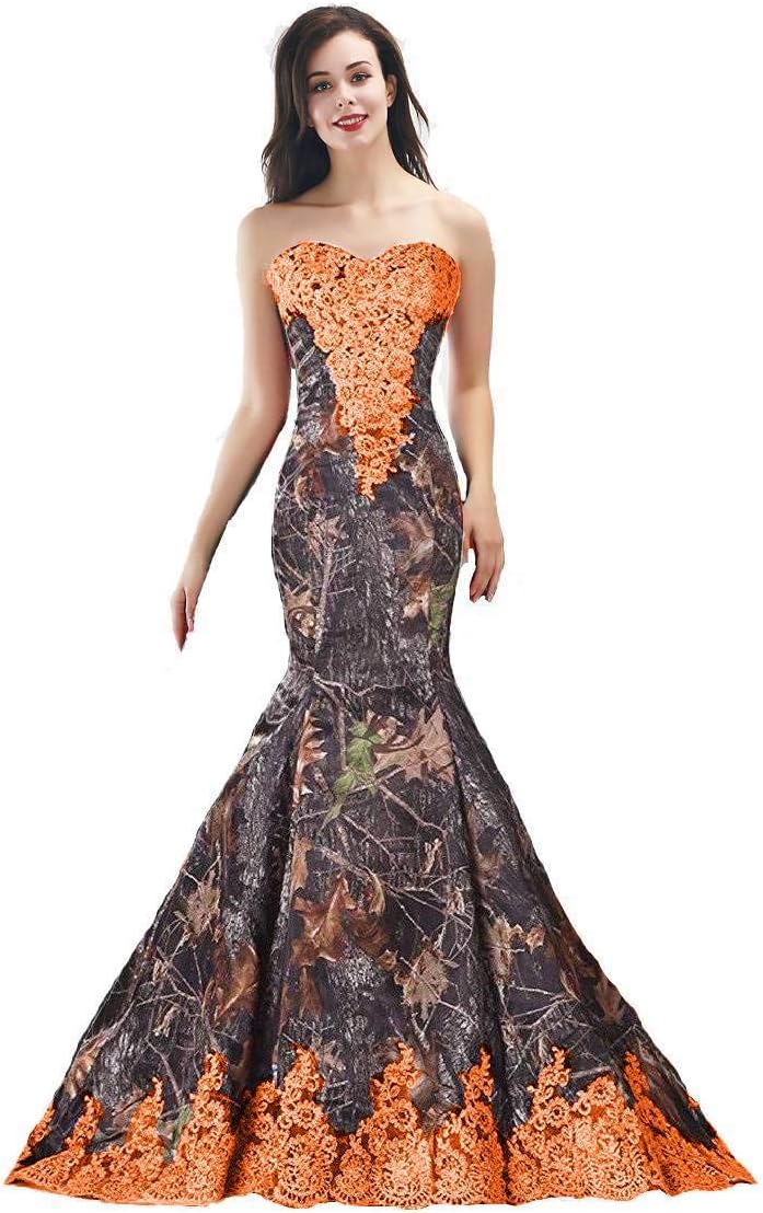 YINGJIABride Camouflage Wedding Dress for Bride Mermaid Bridesmaid Formal Prom Dresses Lace