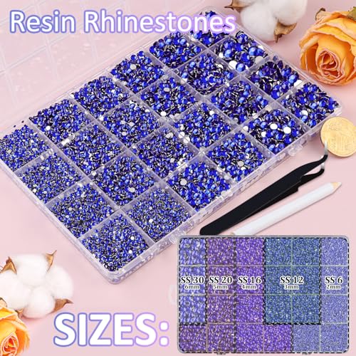 Image of 32000Pcs Resin Rhinestones with Tweezers for Crafting, Royal Blue Flatback Gems, Bedazzling Crystal with 3Pcs 10ml B7000 Jewelry Glue for DIY Crafts Clothing Tumblers Shoes Fabric Nail Art
