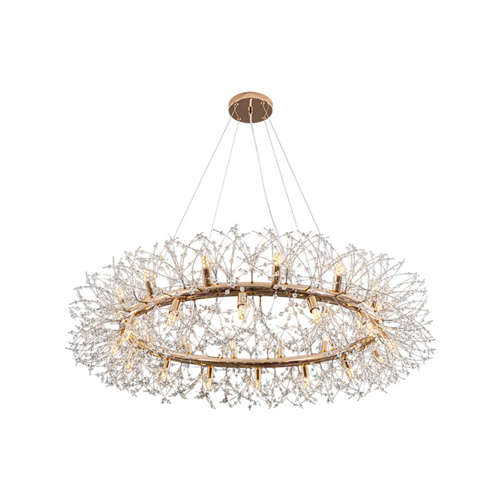 PLQWUJD Modern Chandelier 20 Lights Gold Crystal Firework Chandelier Modern Ring Chandelier Fixture, 80Cm(D) Round Dandelion Chandeliers Lighting, Sputnik for Dining Room, Bedroom