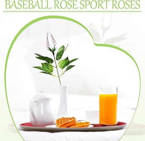 Miniatura 6 de Jexine 4 piezas de rosa de béisbol artificial, regalos de béisbol con temática deportiva, decoraciones de rosas para hombres y mujeres, habitación,