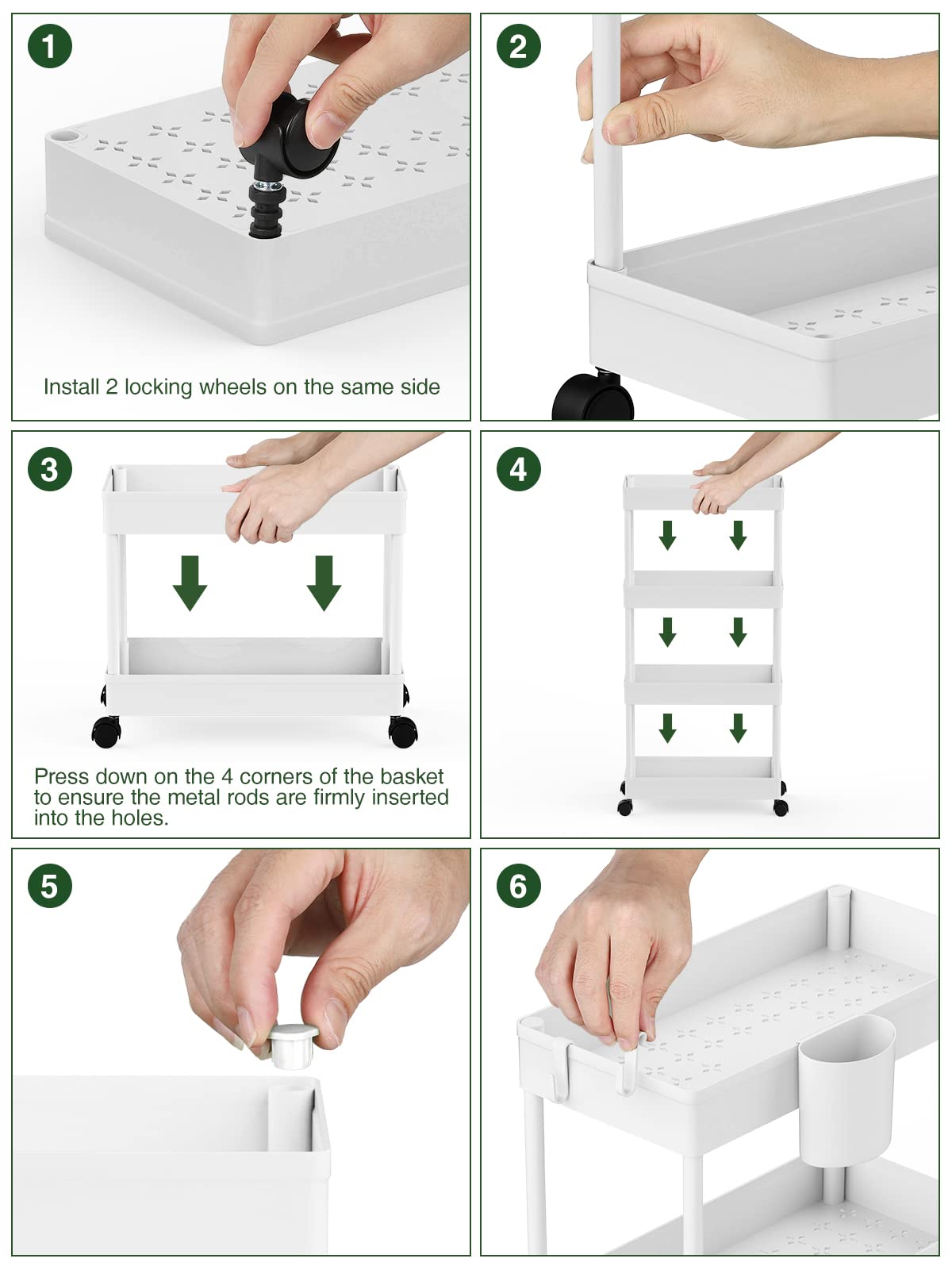 LEHOM 5.1" Slim Storage Cart - 4 Tiers Bathroom Organizer Mobile Shelving Unit Storage Rolling Utility Cart Slide Out Organizer for Kitchen Bathroom Laundry Narrow Places, White