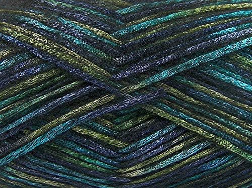 Image of Glam Universe Variegated Metallic Shine Fuzzy Wool Nylon Blend Yarn 100 Grams, 250 Yards - Greens, Blues - Sage Olive Turquoise Navy Teal