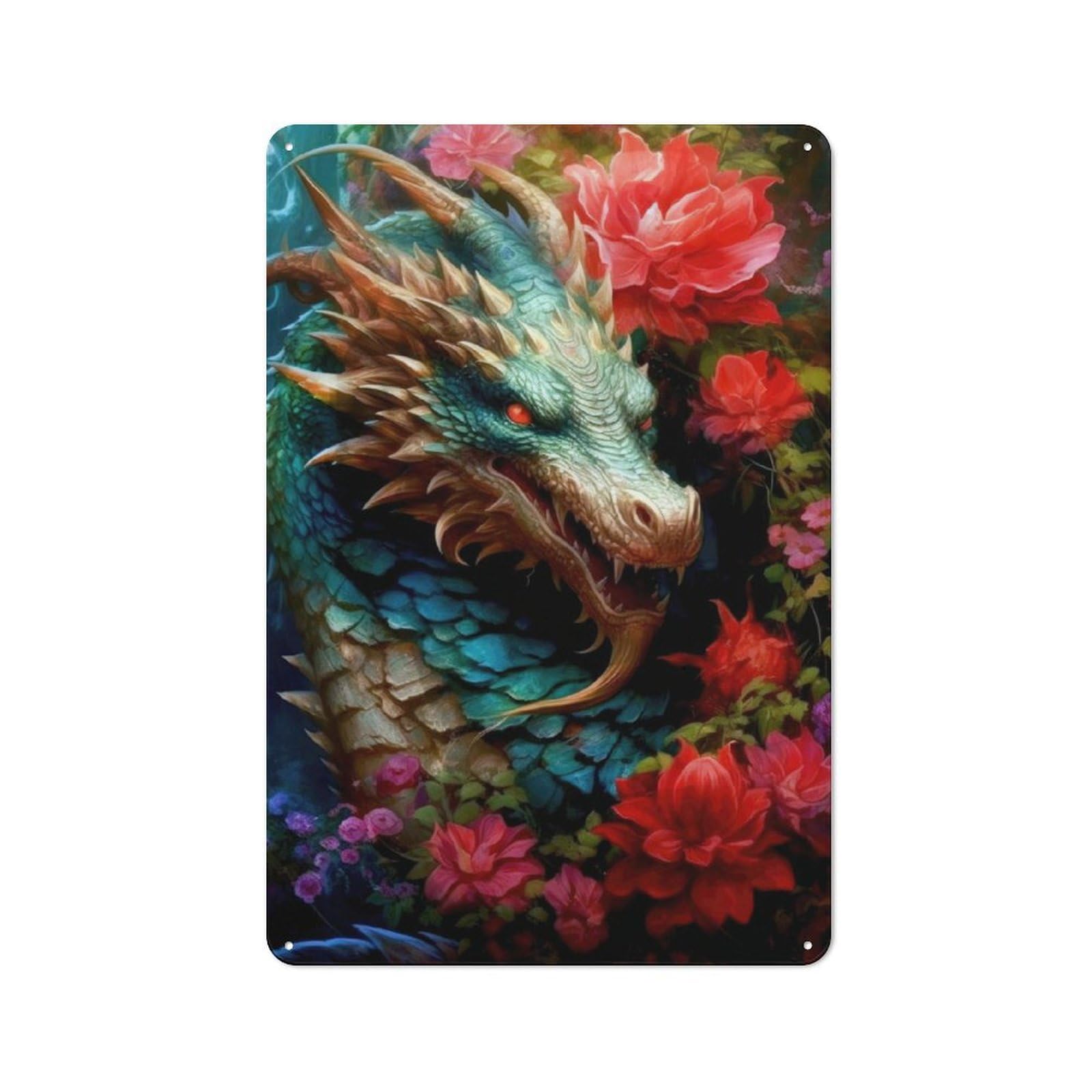 Junmoney Vividora Dragon Retro Metal Plaque 30X20cm Featuring For Garage Wall, A Winter Wall Decor Update For Workshop Decor Fans