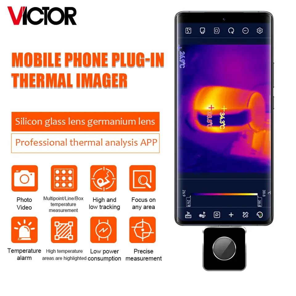 YuqiaoTime Victor VC328B/A Mobile 256 * 192/160 * 120 Thermal Imager for Android Phone IP65 Industrial?Fault?PCB Inspection Heat Loss Detection Infrared Camera(328B 256 * 192)