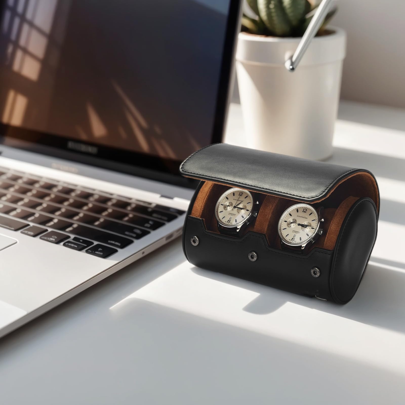 Scatola porta orologi in pelle PU per orologi da uomo a 2 scomparti custodia da viaggio per gioielli regalo per uomo e donna (nero)