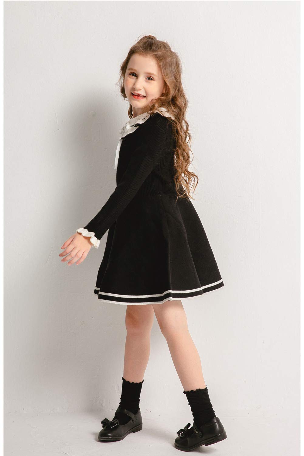Vestido de manga larga para niñas, para fiesta de cumpleaños, con volantes, con lazo, para invierno