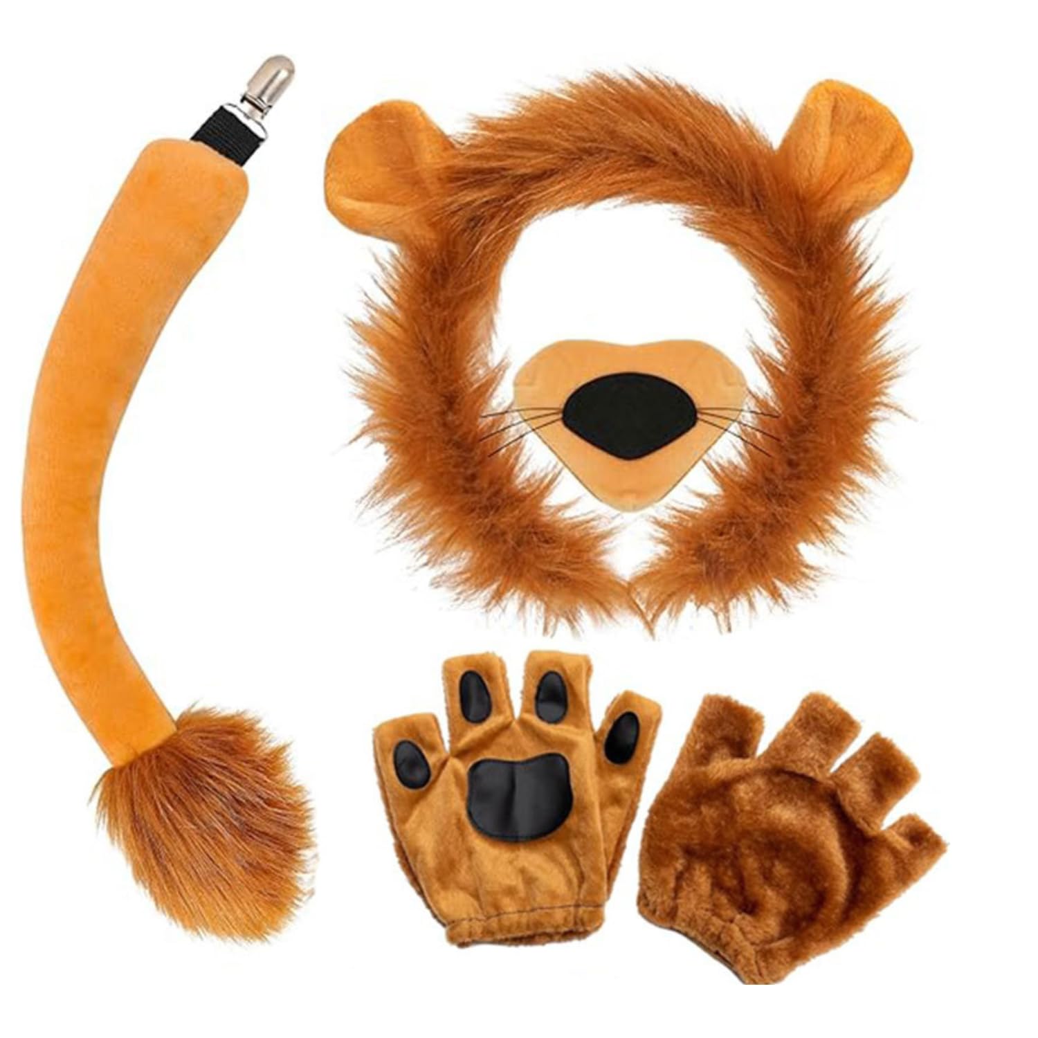 RmKbe 5pcs Animal Lion Costume Set Lion Ears Headband Tail Paw Gloves Nose Lion Ears Costume Dress Up Play Accessories for Kids and Adults