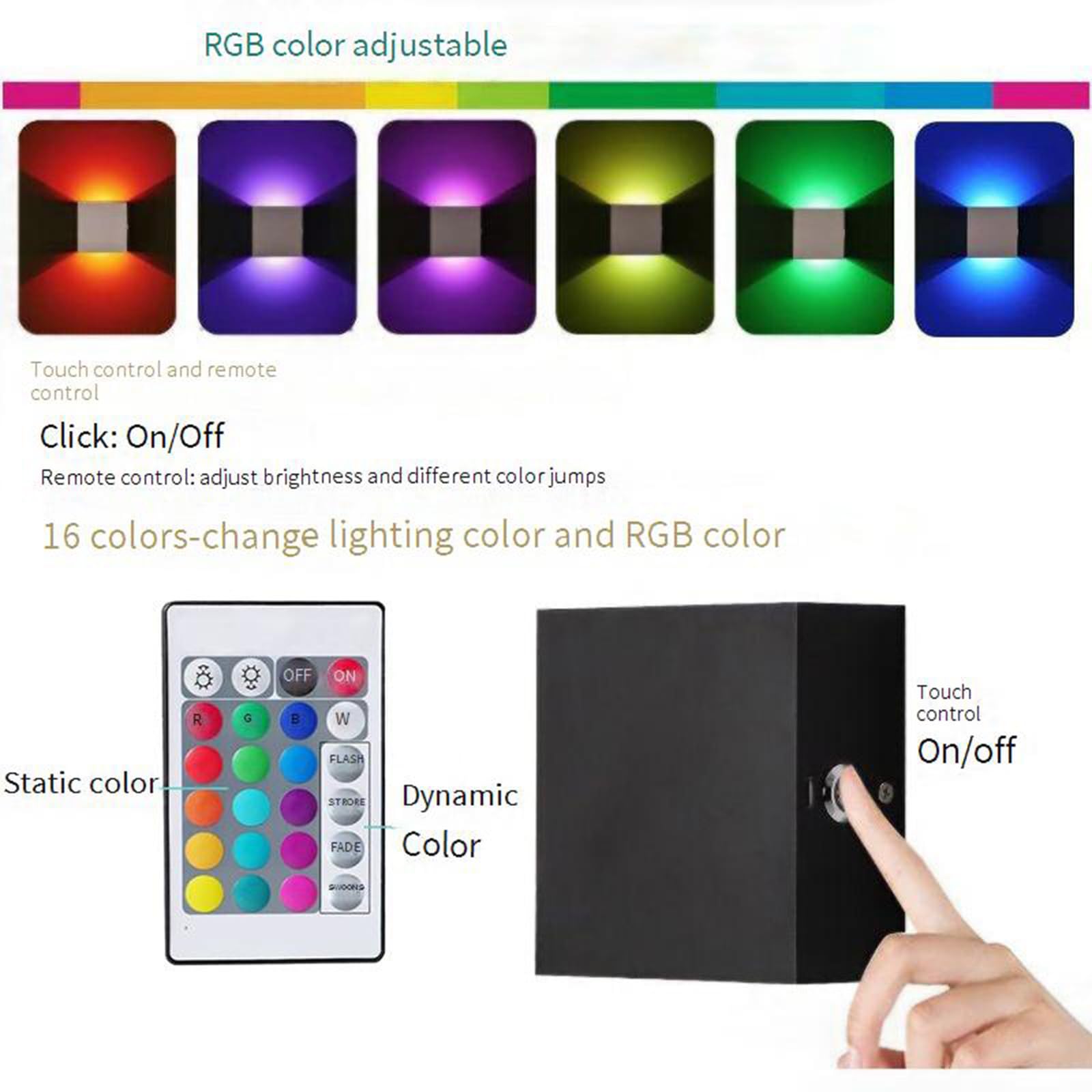 RGB Wandlampe mit Fernbedienung LED Wandleuchte 16 Farben LED Beleuchtung Wandleuchten USB Wiederaufladbare Zimmer Deko Familienfeier Atmosphärenlicht Treppen Wohnzimmer (Weiß,2 Stück)