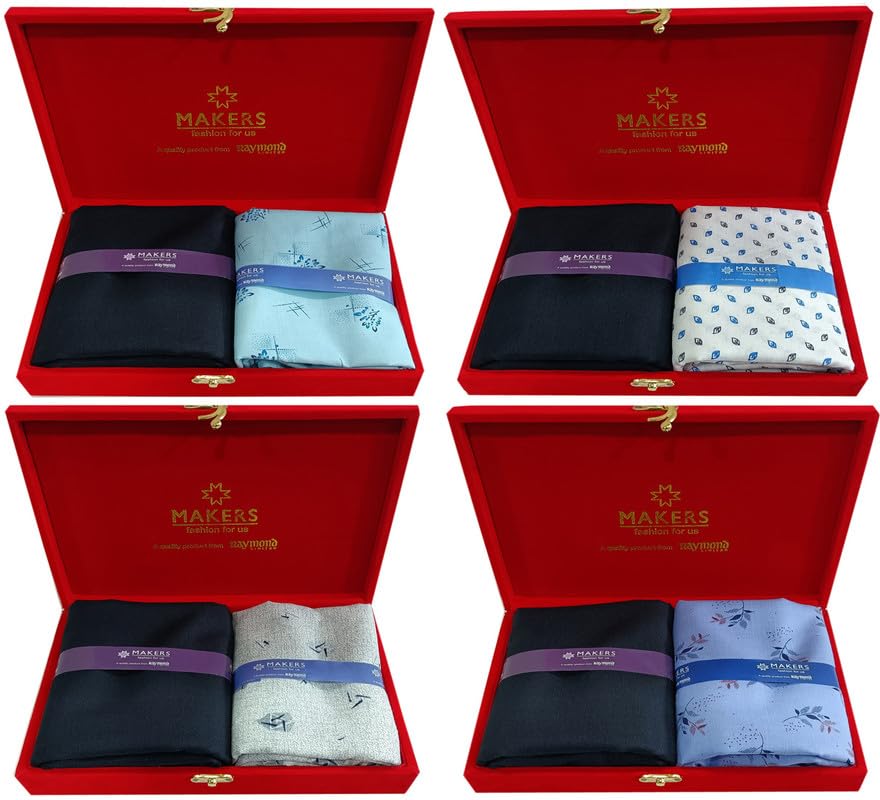 raymond Fabric Men's Cotton Shirt and Trouser Unstitched Fabric Set of 4- Velvet Gift Pack (Multicolour_Free Size) 1-picture-16