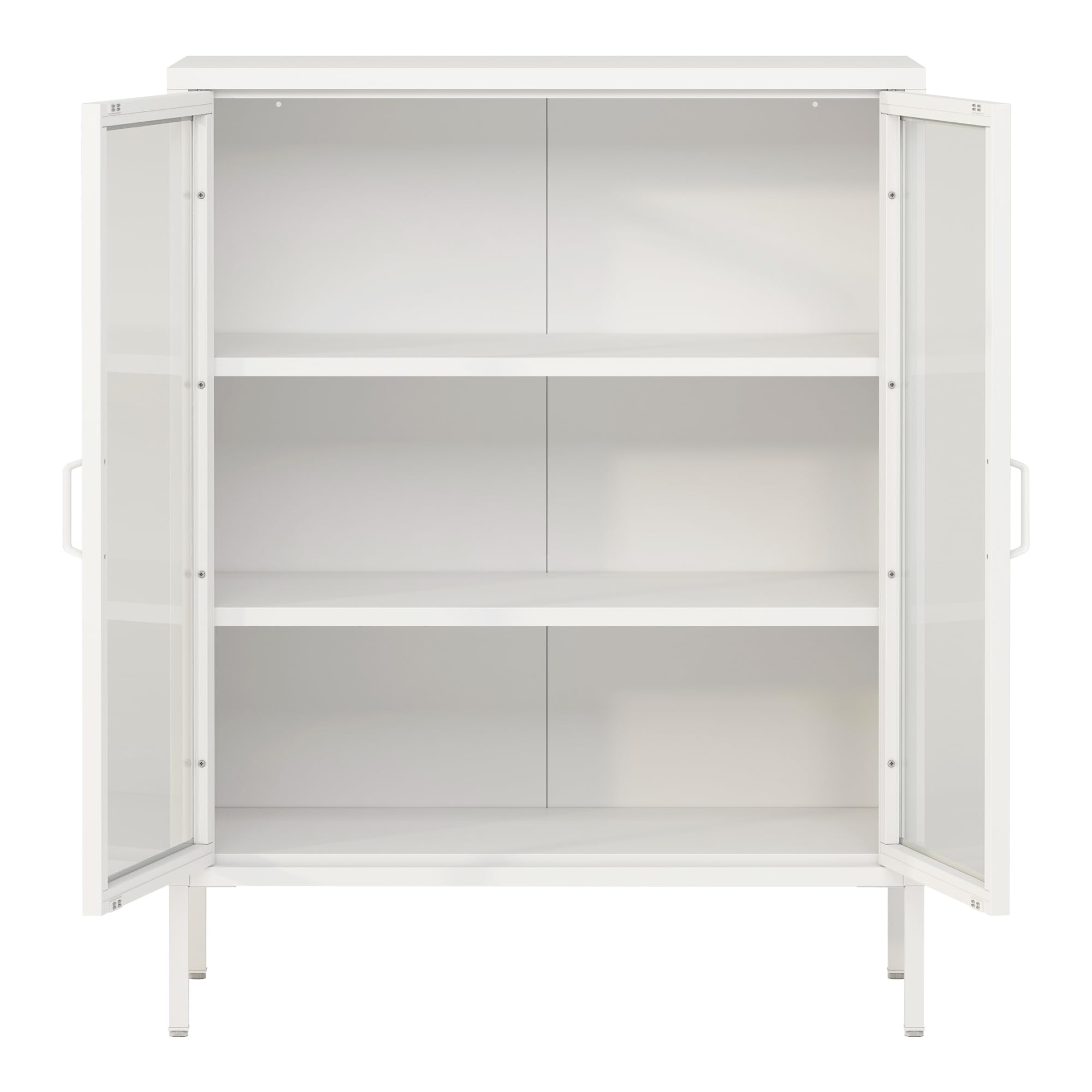 [en.casa] Comò in Acciaio con 2 Ante in Vetro Temperato Credenza per Soggiorno 101,5 x 80 x 40 cm Armadietto a Vetrata con 3 Scomparti - Bianco