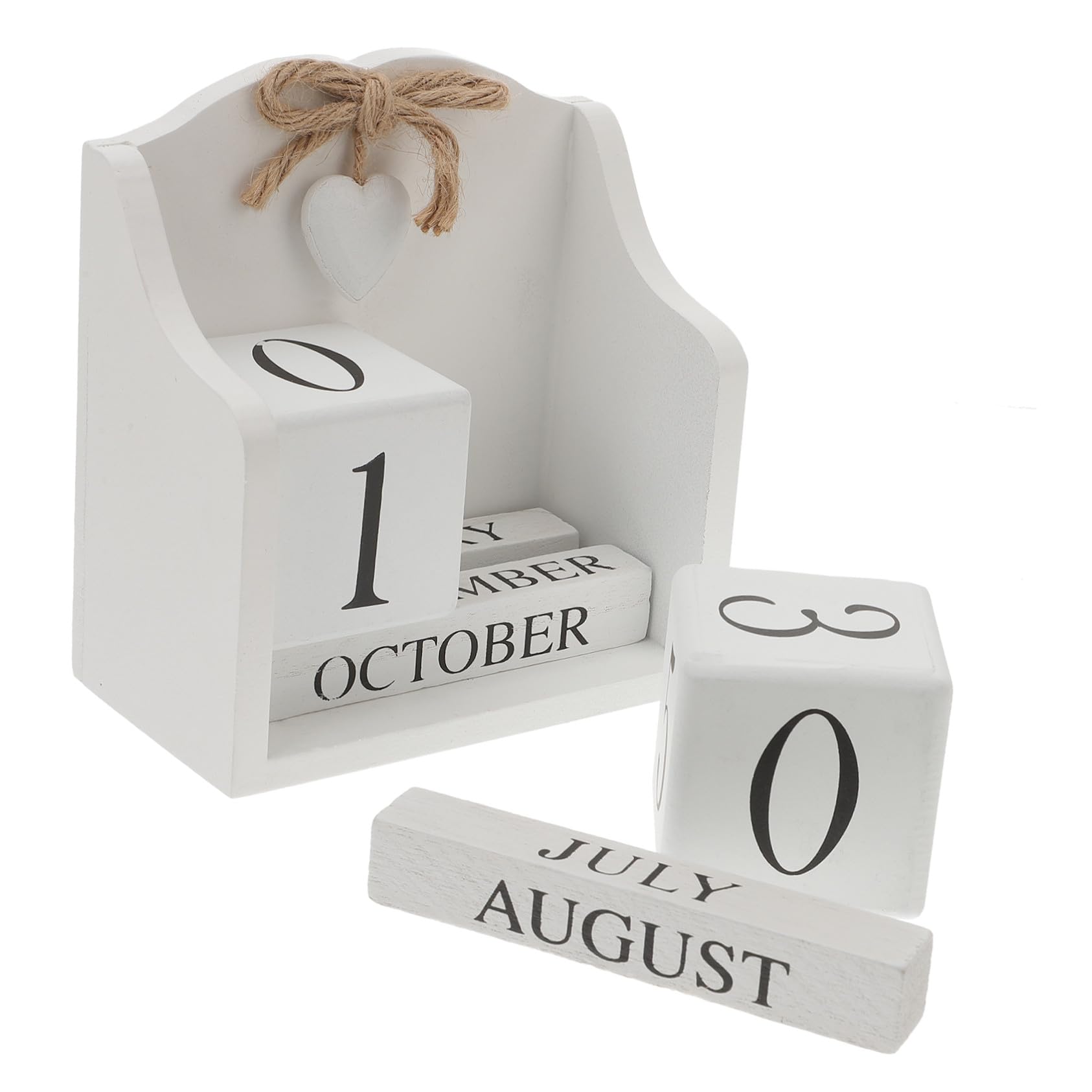 DOITOOL 1pezzi Calendario Perpetuo in Legno Bianco Stile Europeo Rurale Calendario da Tavolo Cubi Manuali Ornamento Decorazione Domestica Accessorio Fotografico