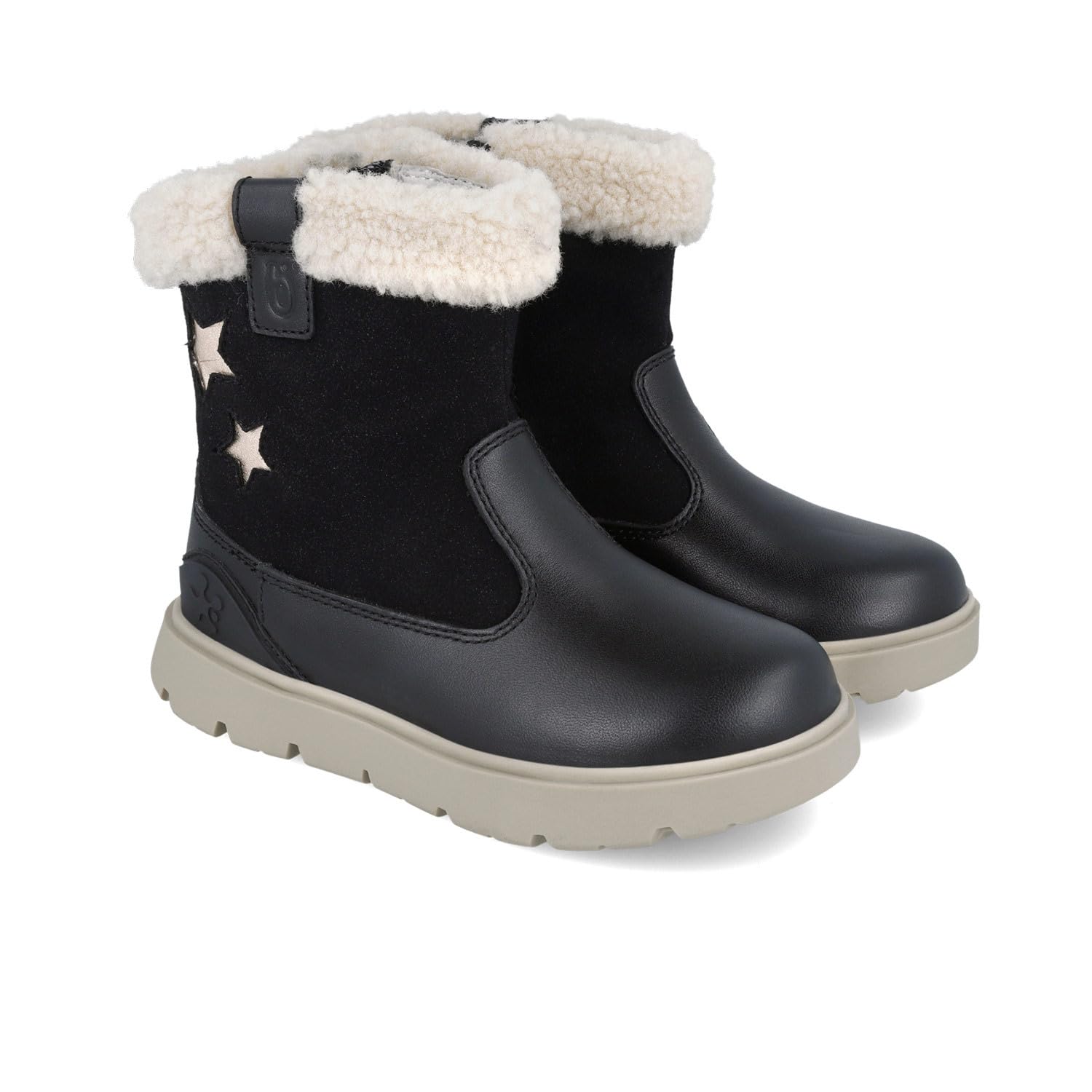Biomecanics Bota Niña 251221-A054 | Piel Serraje y Napa Negra con Estrellas | Interior de Pelo | Suela Antideslizante