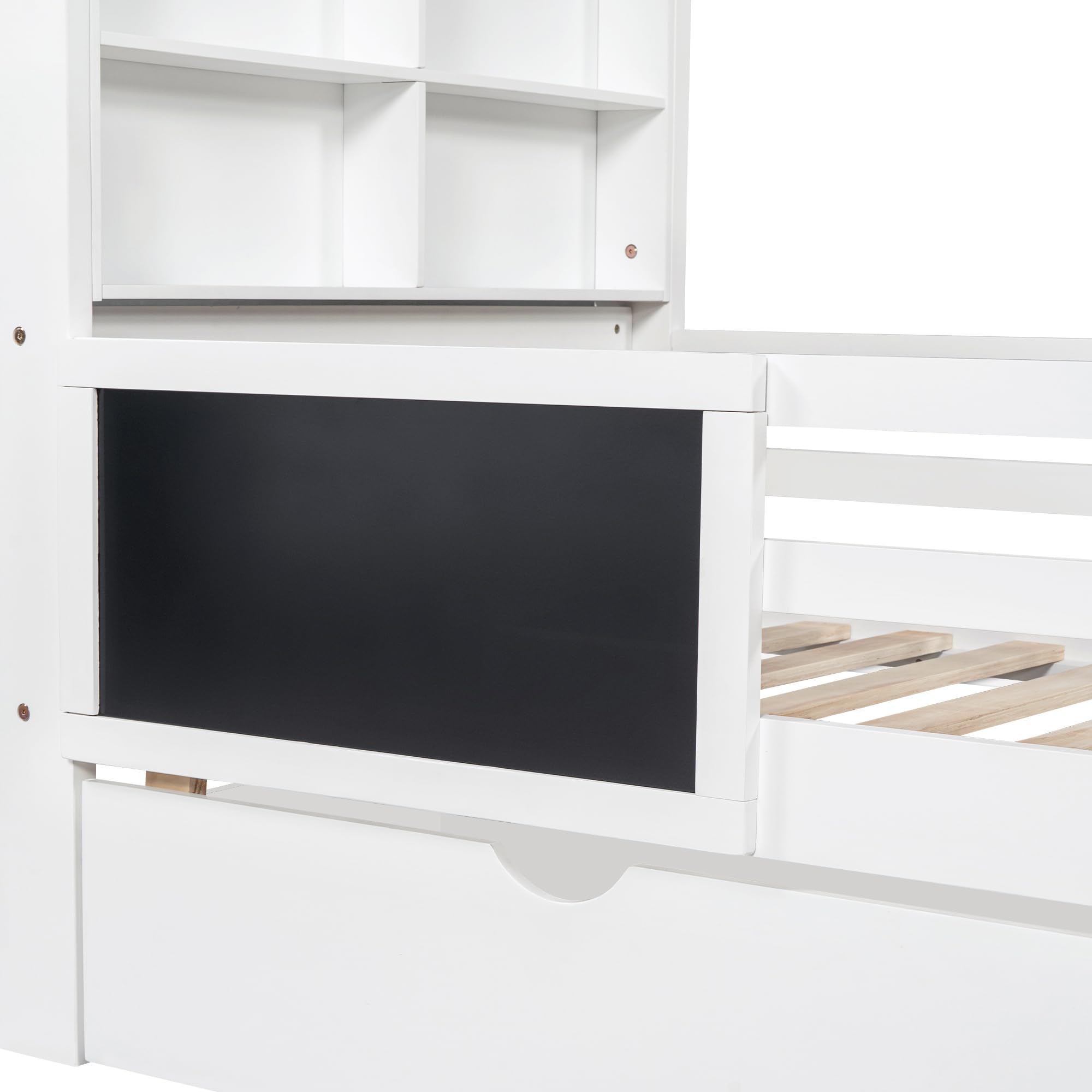 SUKY Lettino per bambini, 90 x 200 cm, con cassetti e lavagna, senza materasso, colore: bianco
