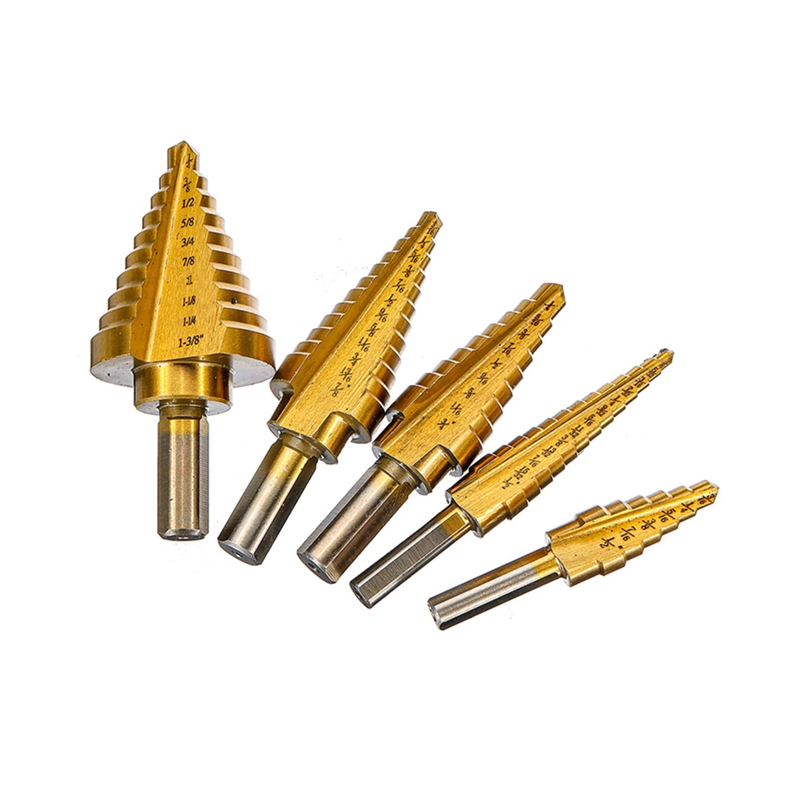 Brocas for metal, Broca escalonada ranurada en espiral, Juego de 6 brocas con revestimiento de titanio HSS 4241, Broca escalonada de acero, Orificios múltiples cónicos, 50 tamaños, con juego de caja d
