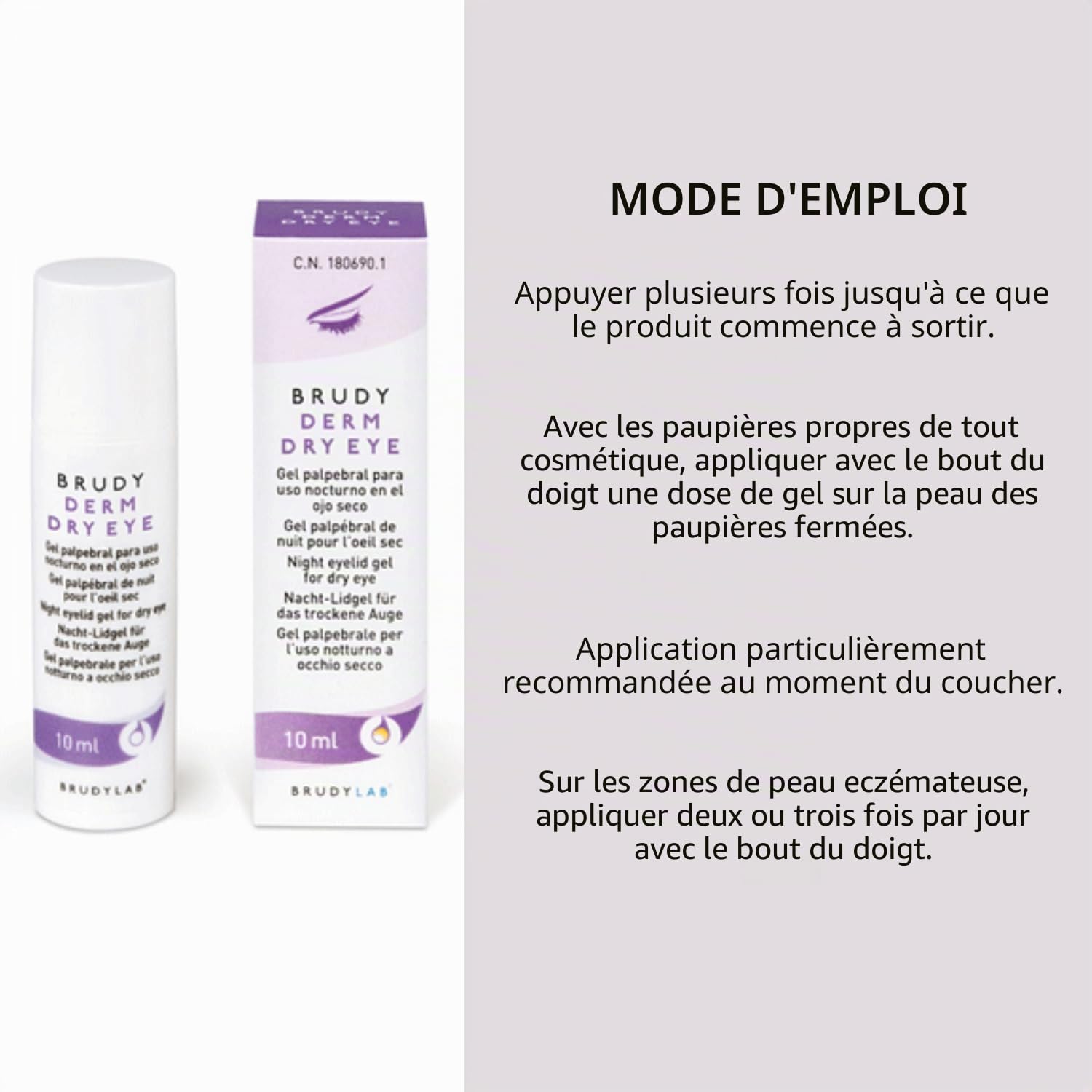 BRUDYLAB - Brudy Derm Gel Yeux Secs 10 ml - Gel Hydratant de Nuit pour la Peau des Paupières - Soin des Yeux Secs - Hydrate et Décongestionne la Peau des Paupières