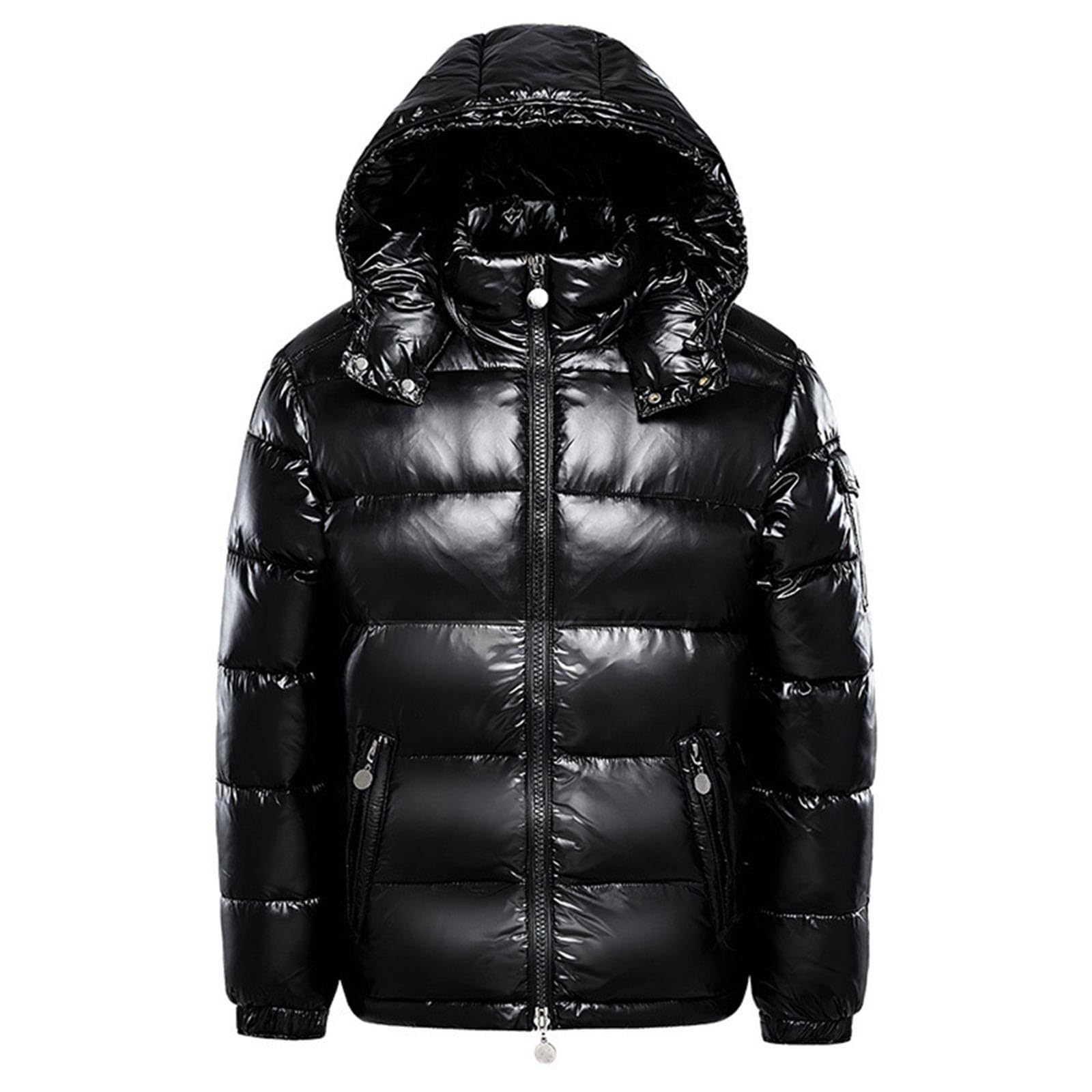 Piumino lucido da uomo nero invernale caldo piumini cappotto impermeabile tinta unita giacca termica con cappuccio zip cappotto invernale parka invernale costumi escursionismo all'aperto