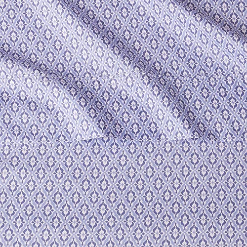 Image of Amazon Basics Lightweight Super Soft Easy Care Wrinkle Free Microfiber 3 Piece Bed Sheet Set with 14-Inch Deep Pockets, Twin, Blue Damask, Printed, Kids, Men & Women Bedding (Pack of 4)