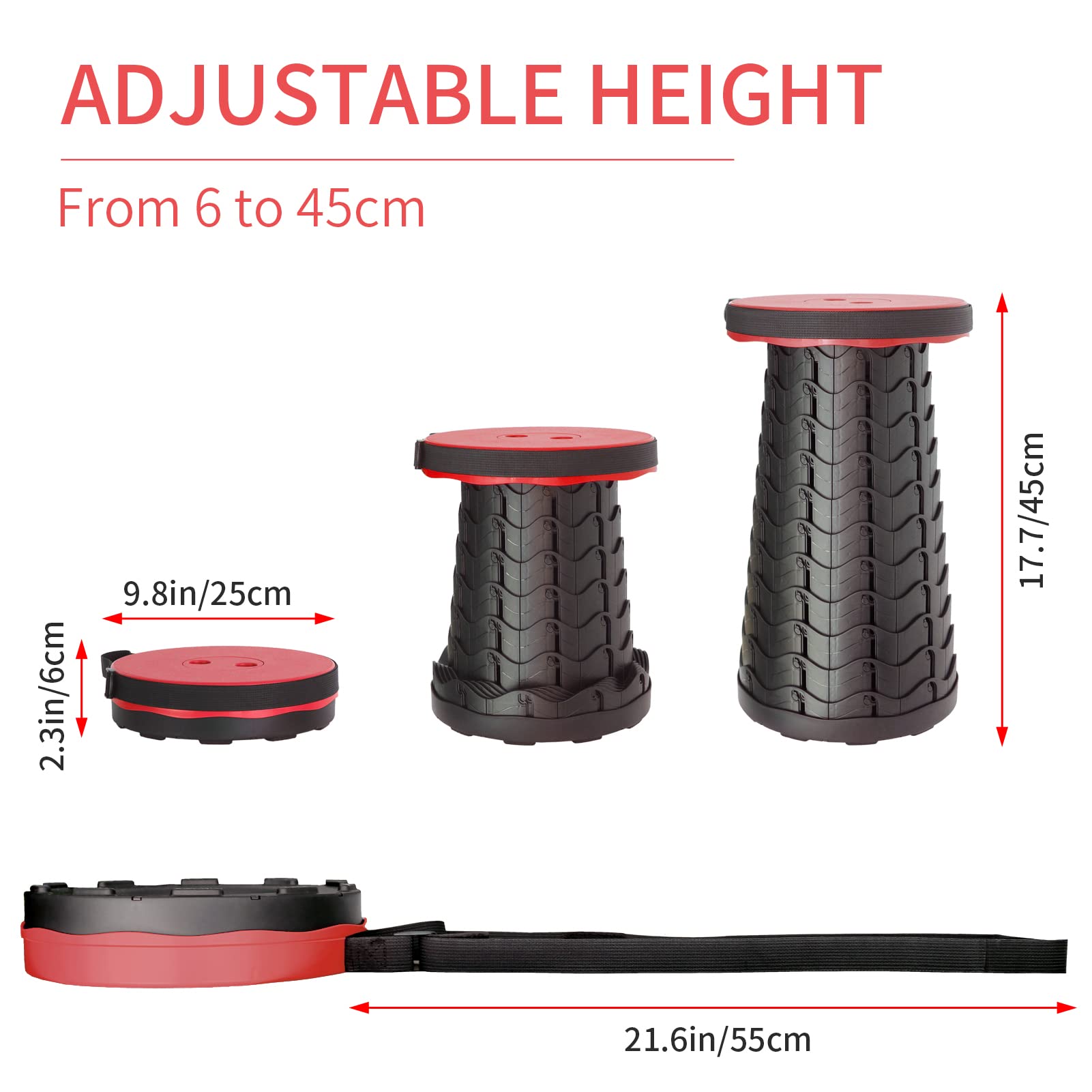 Sgabello Pieghevole Portatile PLOGGING - Regolabile 6-45cm, Portata 200kg, Per Pesca, BBQ, Campeggio - Foto 5