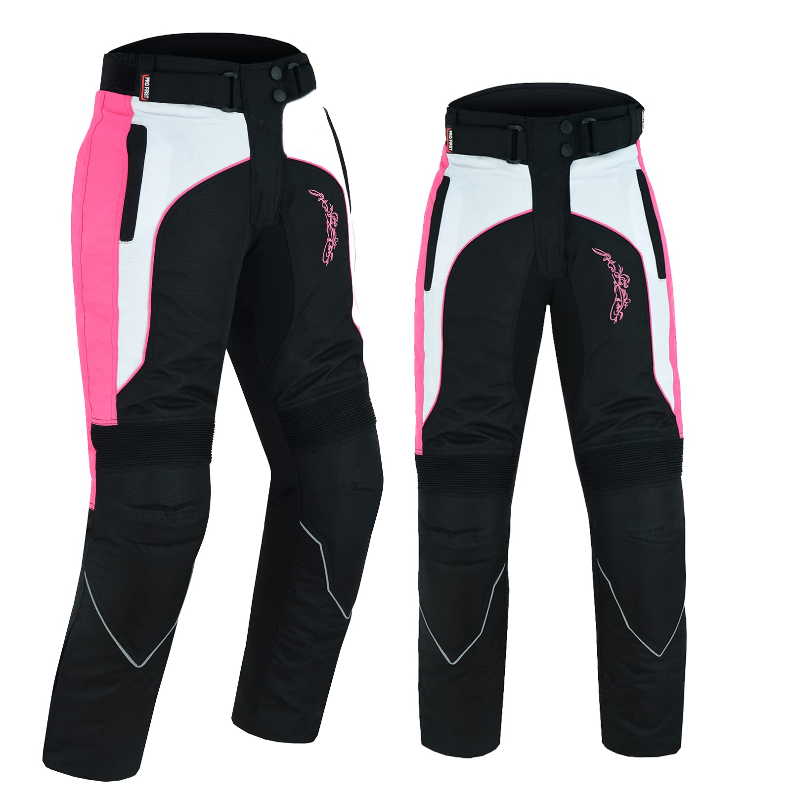 Profirst Ladies Motorcycle Waterproof Trouser Motorbike Armored Trouser and Removable Armor (4XL, Pink with Pink)