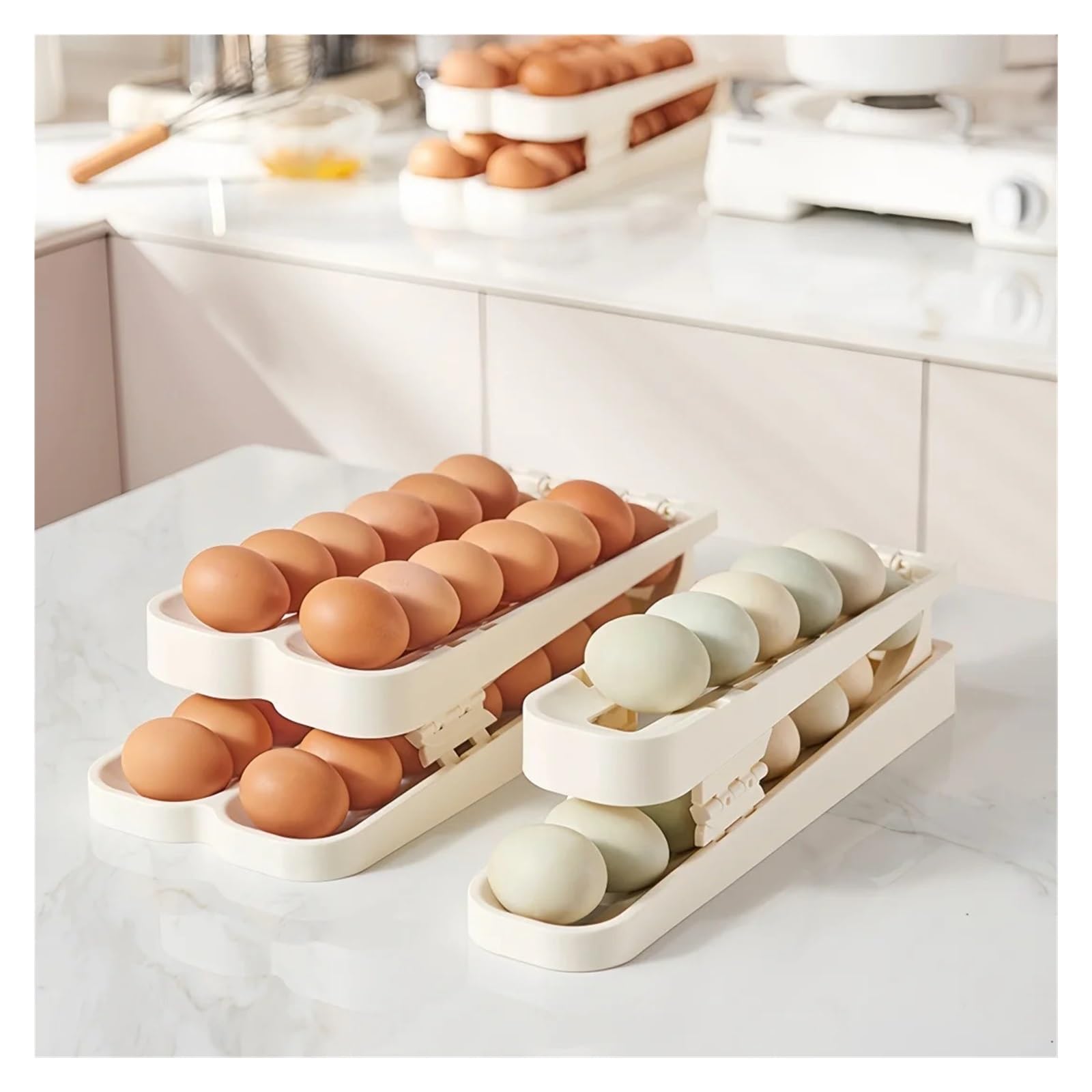 Caja De Almacenamiento De Gran Capacidad For Nevera, Puerta Lateral, Organizador De Huevos, Bandeja For Huevos, Rodillo, Dispositivo De Almacenamiento De Huevos(Shuangpai)