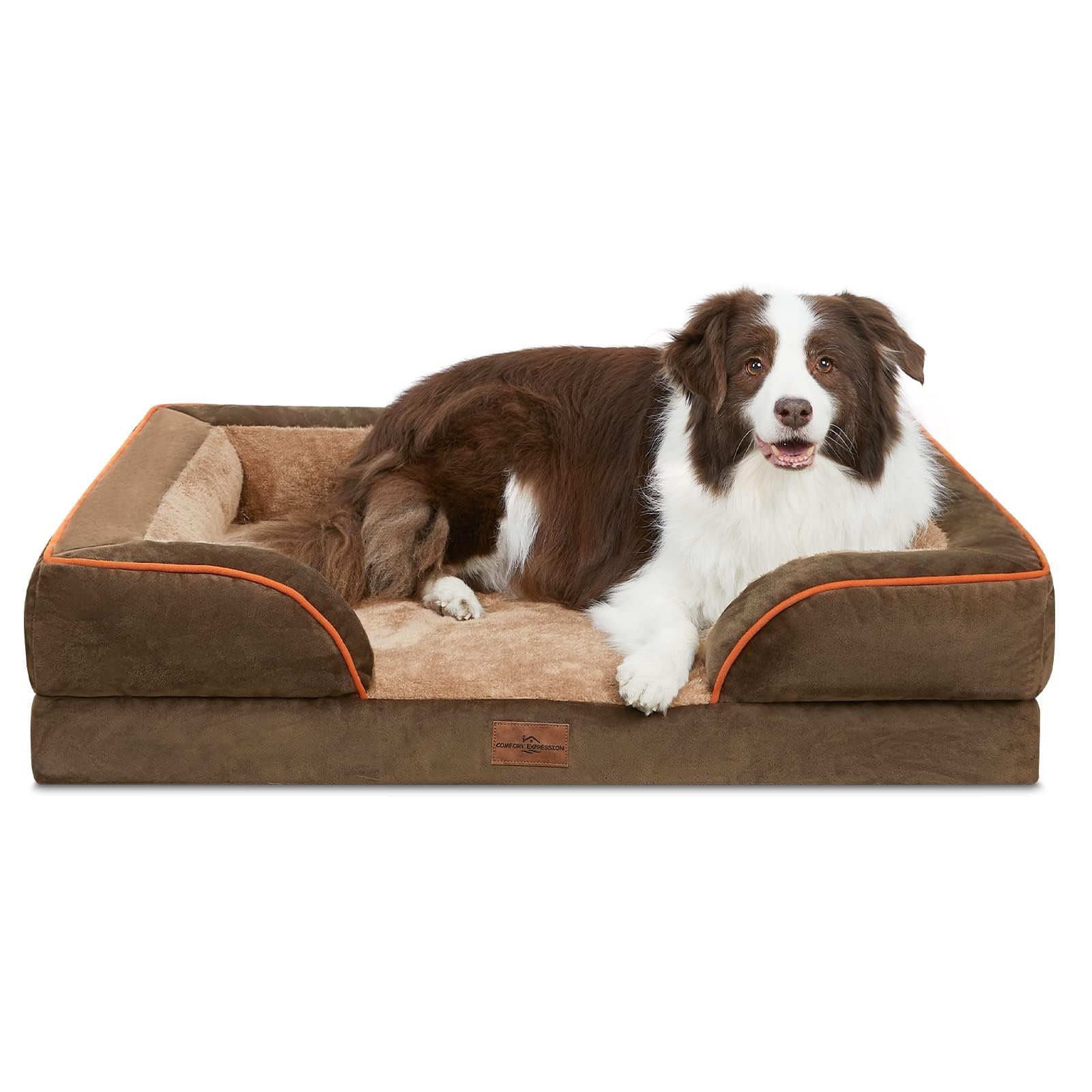 Comfort Expression Waterproof Orthopedic Dog Beds for Large Sized Dog | Supportive Egg Crate Foam Large Pet Bed with Removable Bolster, Dog Couch with Washable Cover & Non-Slip Bottom, 36x27 Inch