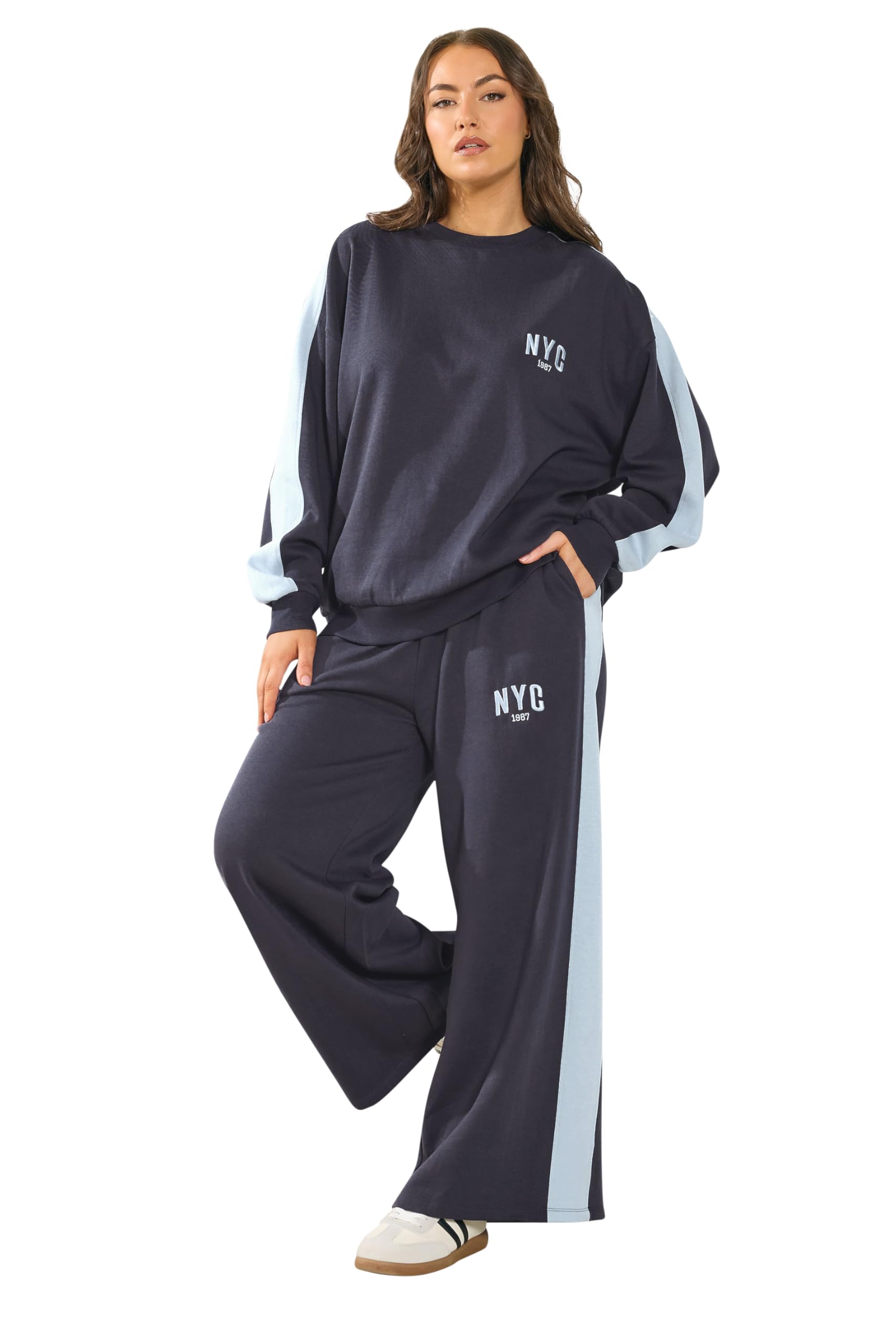 Yours Women's Navy Curve Blue 'Nyc' Side Stripe Sweatshirt - Plus Size Curve
