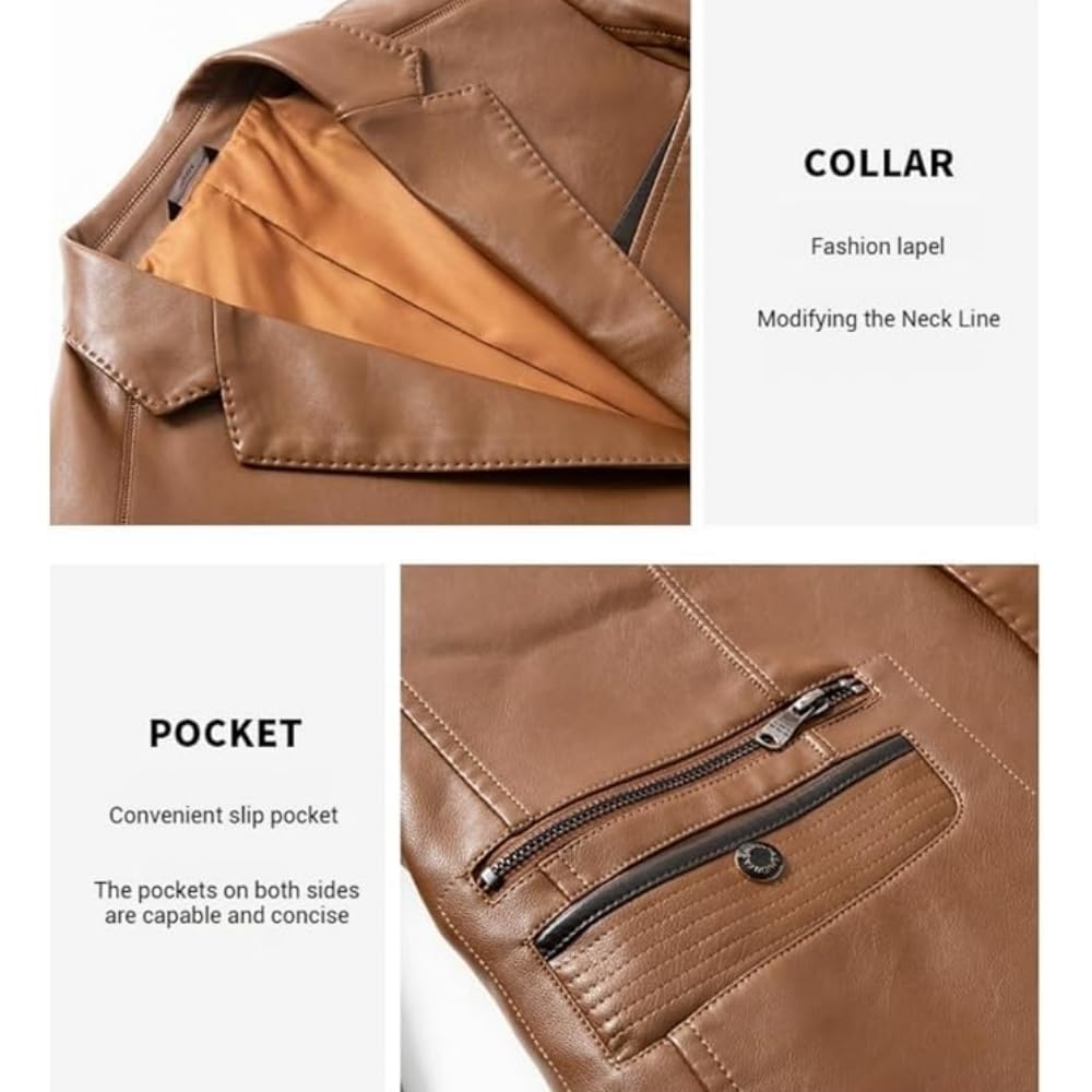 Giacca da uomo in pelle, stile business casual, con risvolto in morbida pelle, vestibilità regolare, 2 bottoni con tasche