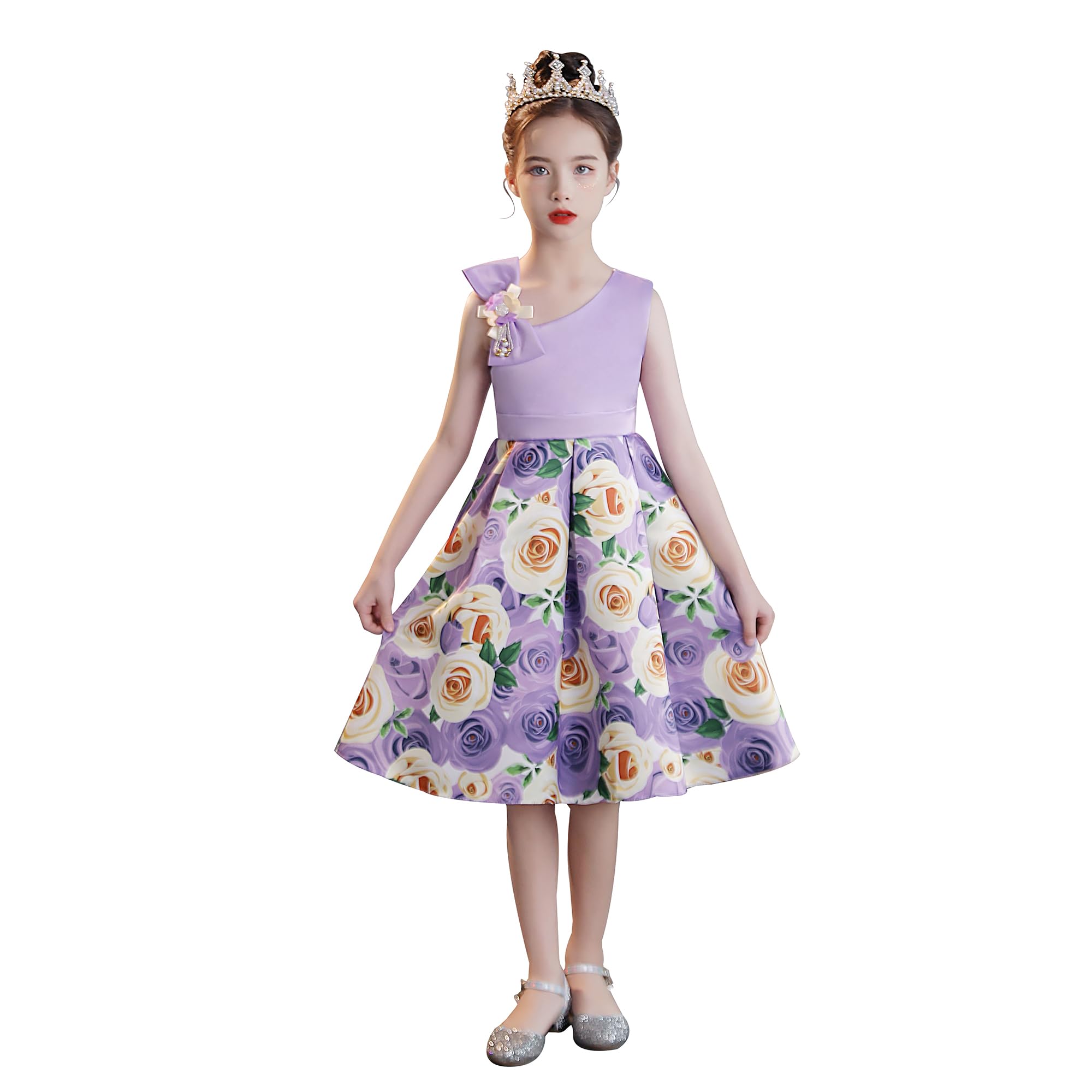 Cichic Girls Purple Flower Wedding Dress, 5-6 Years