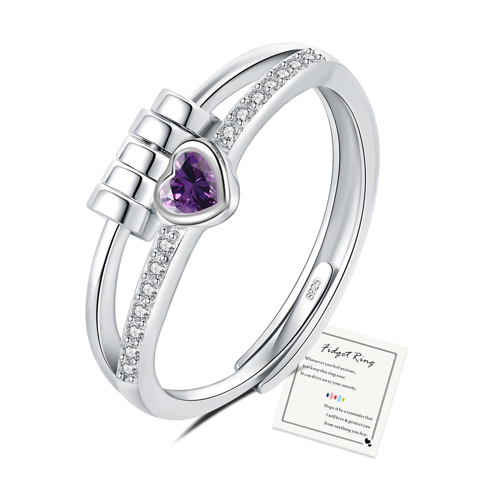 YOEE Anxiety Rings for Women Girls - Sterling Silver Plated Fidget Rings for Anxiety, Adjustable Cubic Zirconia Spinner Ring Jewellery Stress Relief Gift for Daughter Birthday Christmas