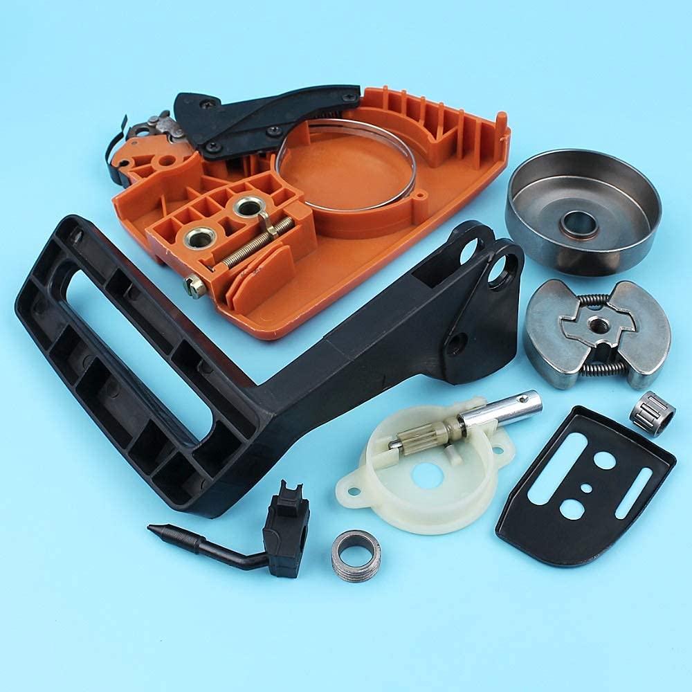 Kit de bomba de aceite de tambor de embrague de cubierta de piñón de freno de cadena compatible con Husqvarna 13613714142 Protector de manija de motosierra Placa de barra de engranaje helicoidal
