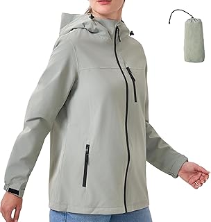 Regenjacke Damen 10000MM Wasserdicht Outdoorjacke Atmungsaktiv Übergangsjacke Leichte Jacke mit Kapuze Windbreaker zum Wandern Reisen Treking Fahrrad