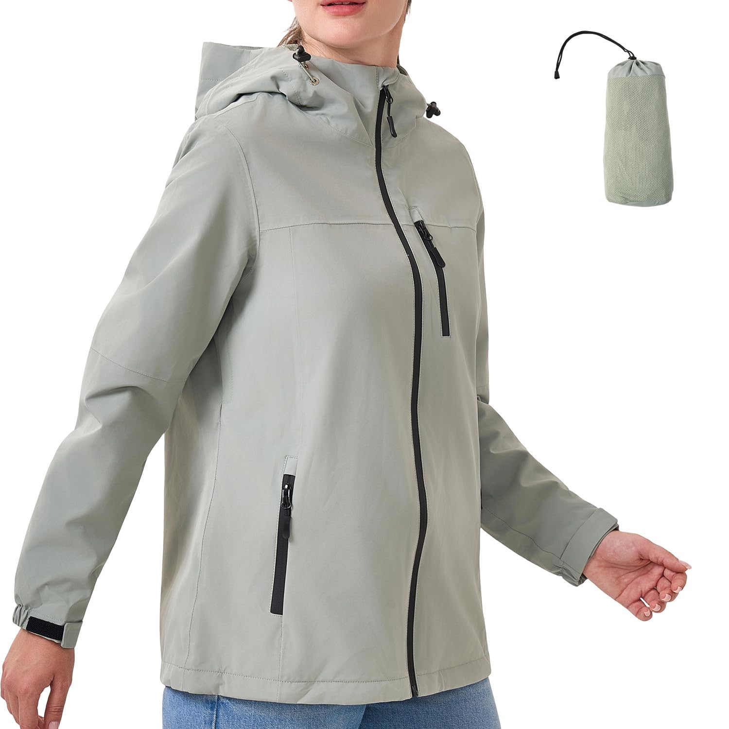 PYALT Regenjacke Damen 10000MM Wasserdicht Outdoorjacke Atmungsaktiv Übergangsjacke Leichte Jacke mit Kapuze Windbreaker zum Wandern Reisen Treking Fahrrad