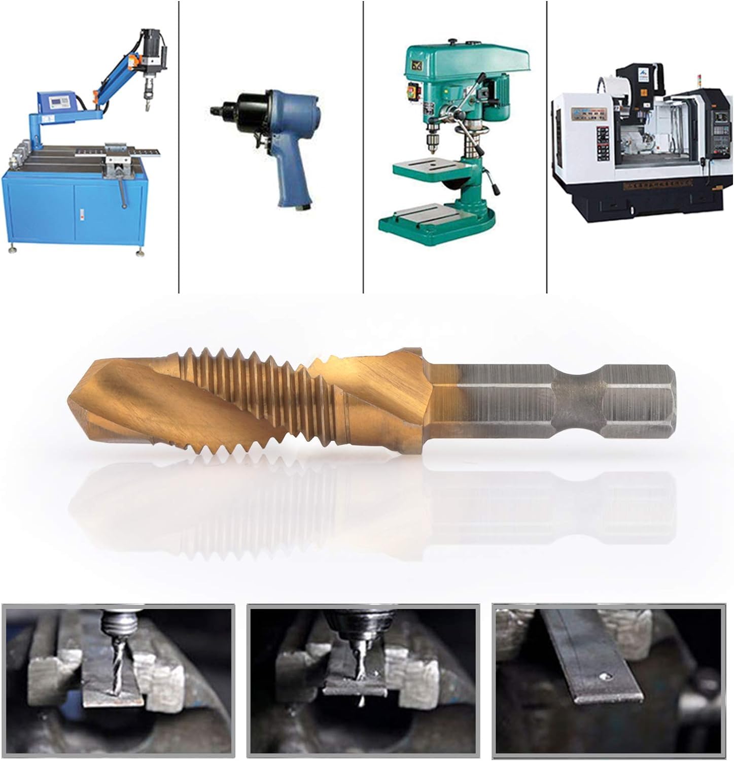 6 Pezzi Punte Trapano, Maschi Countersink Tap Drill Bit HSS Imposta Combinazione ​Attacco Filettare e Svasare l’imboccatura Innesto Esagonale Titanio Maschio per Filettare, M3/4/5/6/8/10
