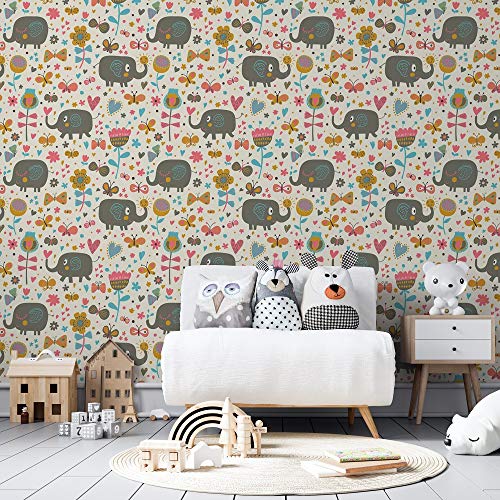 Papel de Parede Rolo Adesivo Tendenci Estampa Infantil de Animais- I (10 Metros, Infantil Animais -