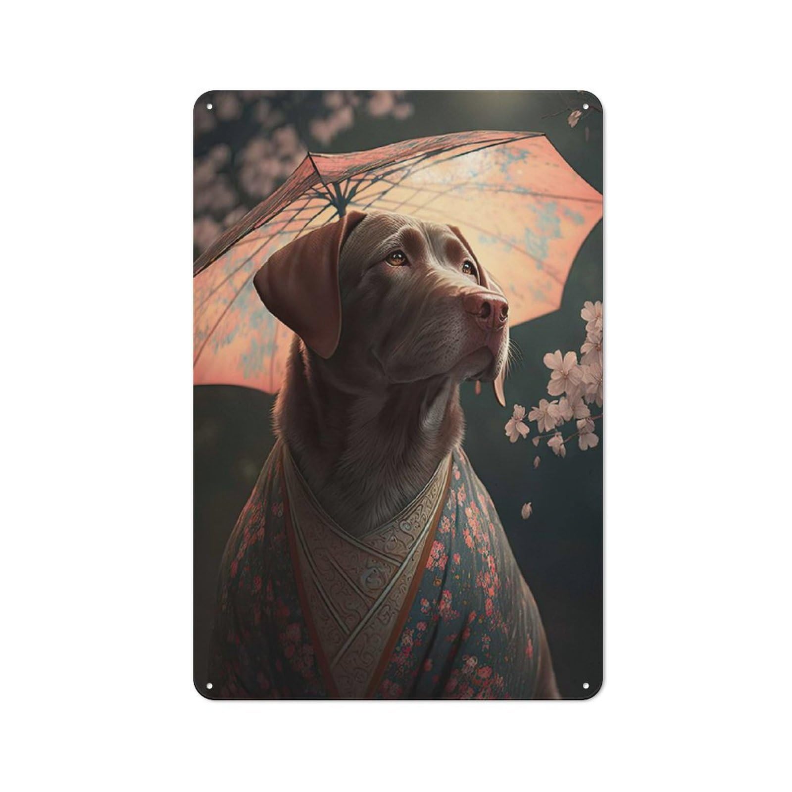 Junmoney Style-6 Warehouse Style Tin Wall Sign 30X20cm Featuring Chocolate Labrador Kimono, Loft Wall Plaque For Loft, Studio, Office Or Creative Room
