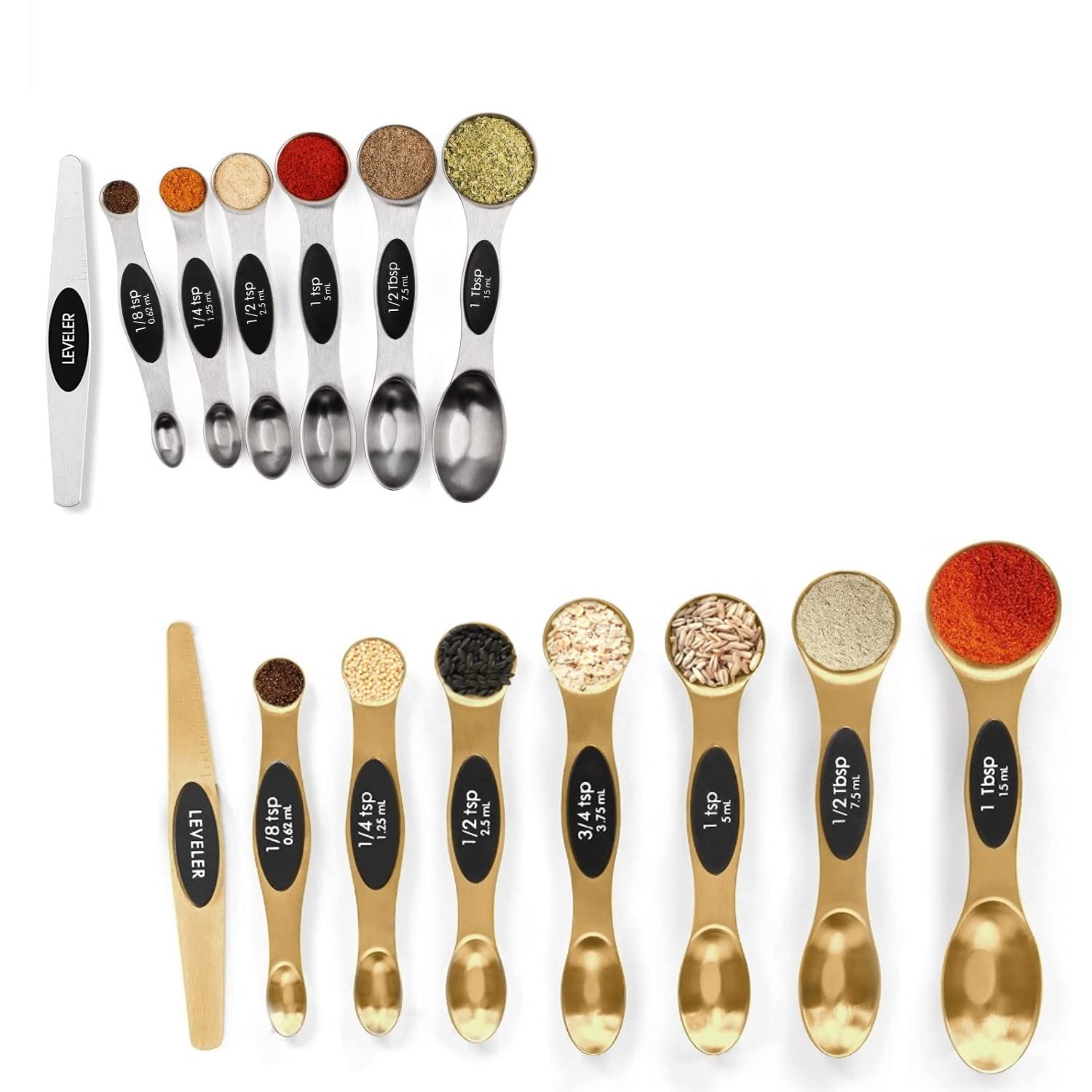 Magnetic Measuring Spoons Set Stainless Steel with Leveler, Stackable Metal Tablespoon Measure Spoon for Baking, Measuring Cups and Spoon Set Kitchen Gadgets Apartment Essentials Fits in Spice Jars