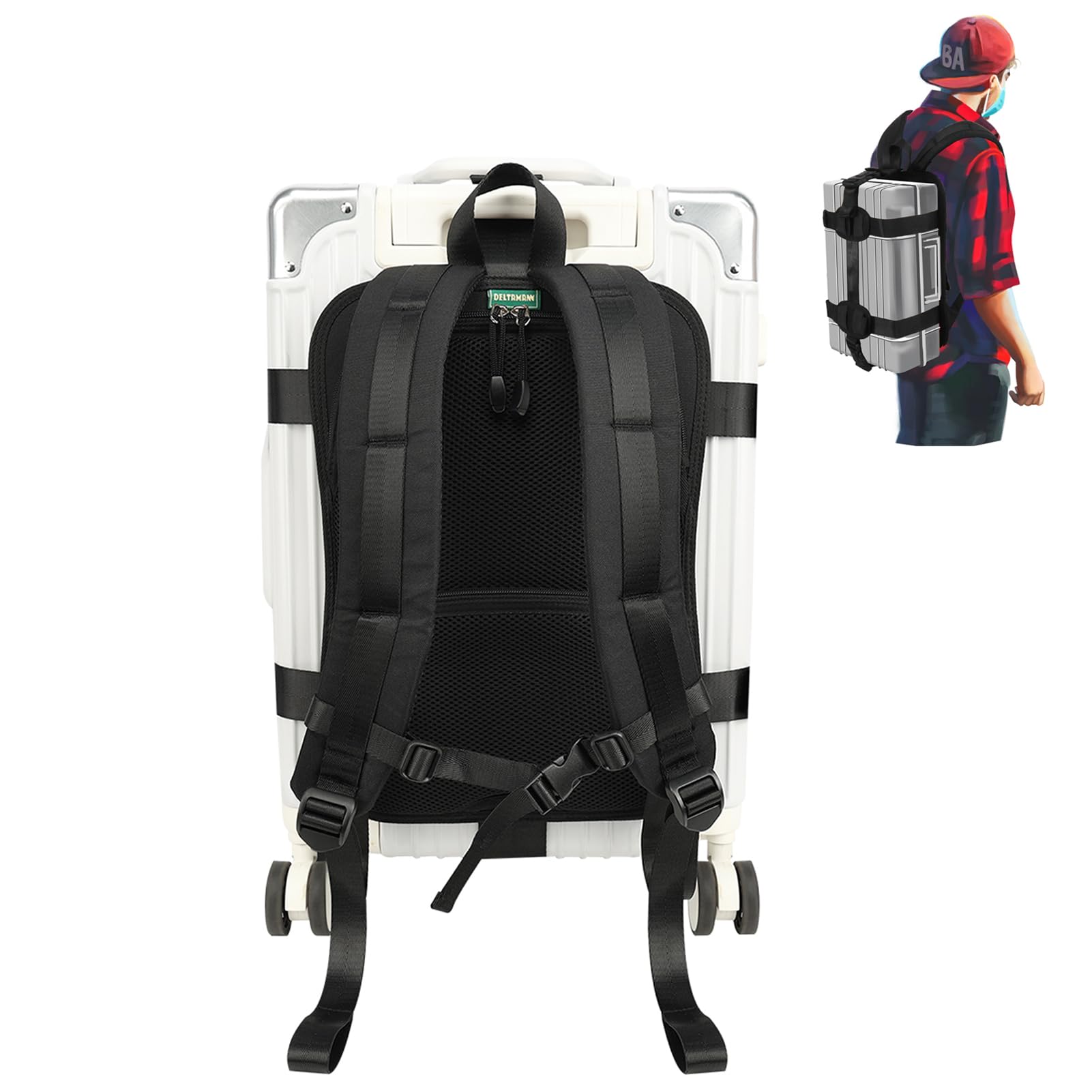 Heavy-Duty Backpack Carrying Straps System for 16-21 Inch Suitcase Luggage Hardcase for Adventure Travel Cobble Stone Streets Stair - S