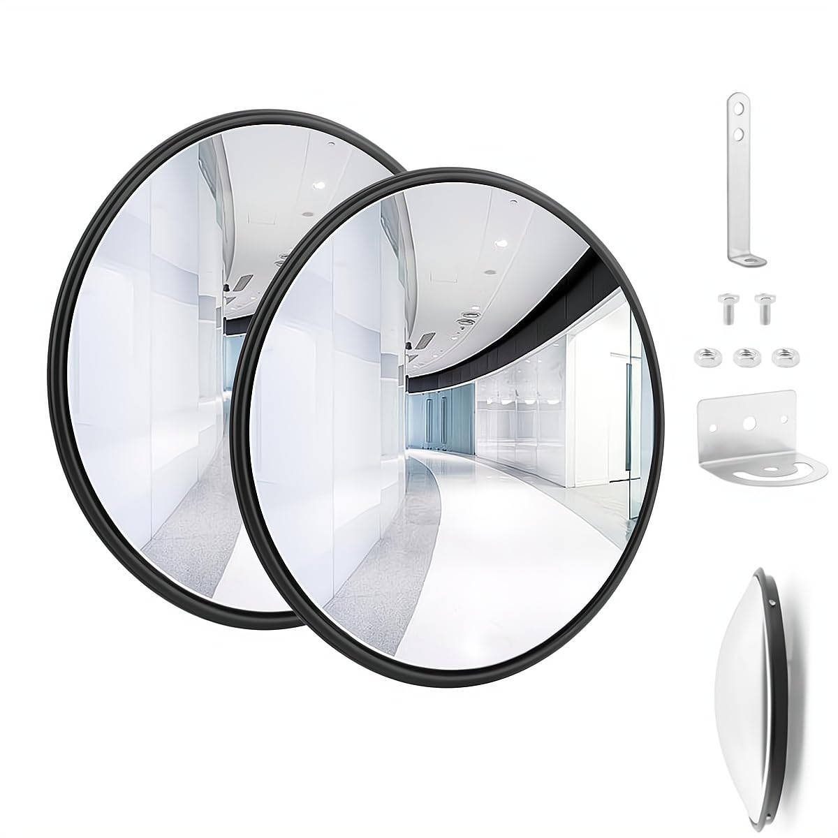 SOONHUA 2x Miroir Convexe Sécurité 30cm Grand Angle | Miroir convexe 30 cm avec support, angle large 130°, idéal pour garage, allée, entrepôt et réduire les angles morts