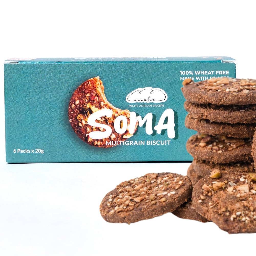 Miche Artisan Bakery, SOMA Multigrain Biscuits - 250g (Pack Of 2 x 125g) Jowar & Ragi Millet Cookies | Whole Grian Cookies | Healthy Snacks for kids | No Maida | No Refined Sugar | No Palm Oil | No Added Preservatives