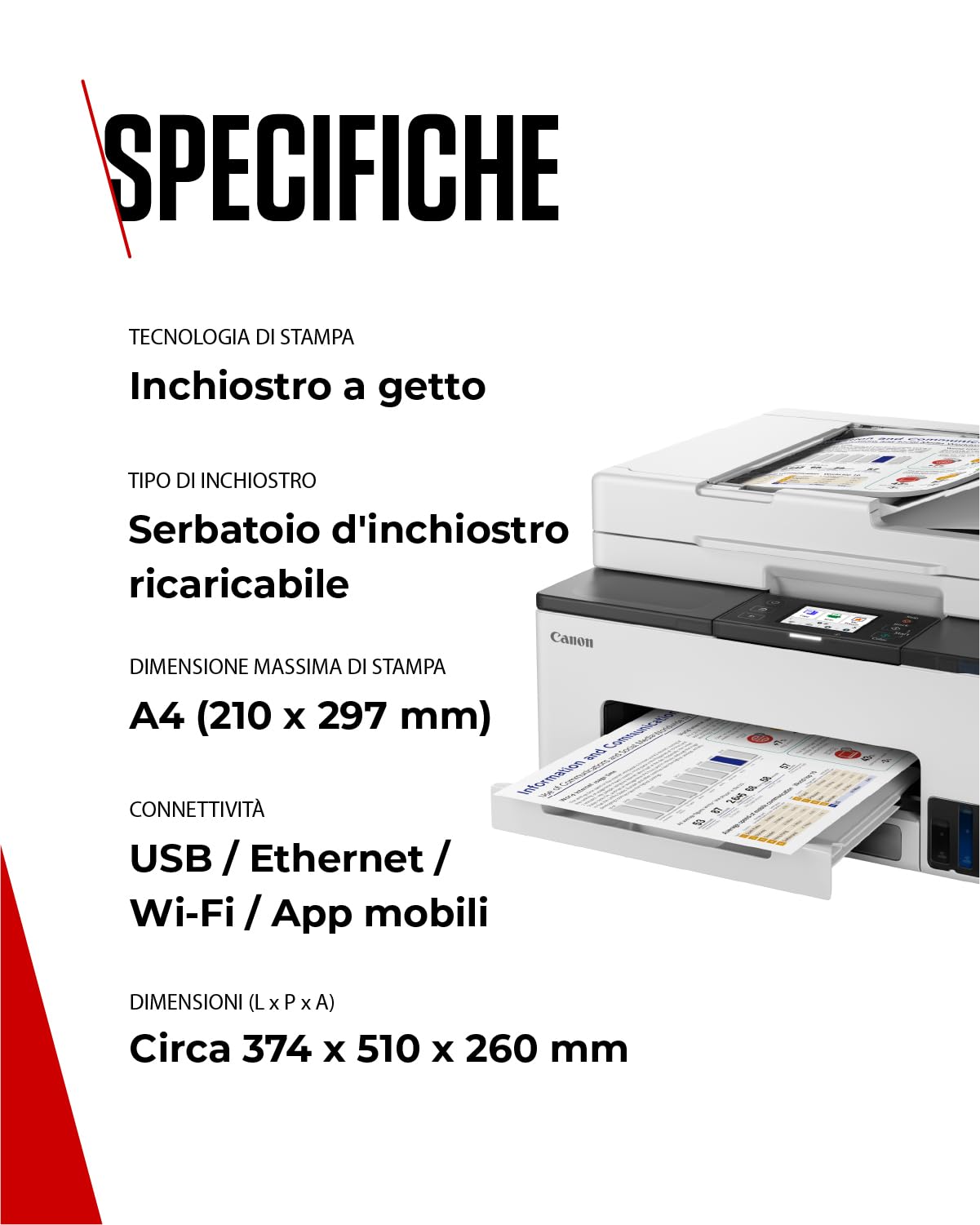 Canon Stampante WiFi per Casa e Ufficio MAXIFY GX2051 - Stampante Multifunzione MegaTank con Scanner, Fax e Fotocopiatrice per Casa | Include 6 flaconi di inchiostro
