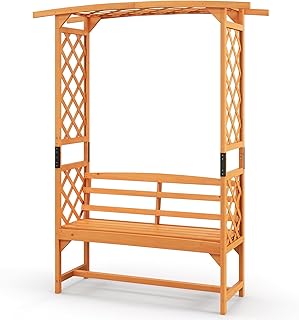 Giantex Garden Arch Trellis with Bench - 63''W x 79''H Wooden Arbor with...