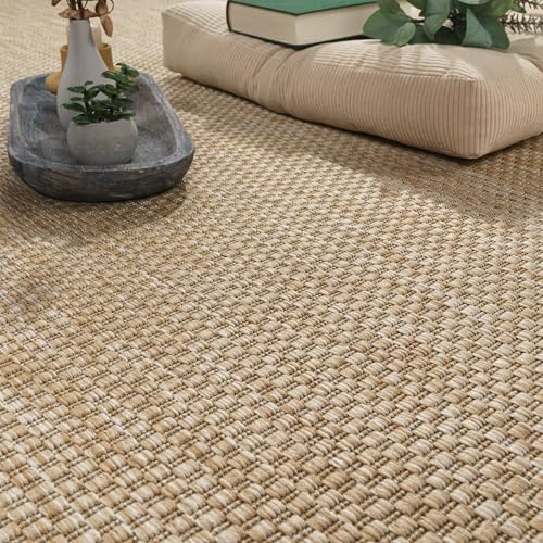 Paco Home Outdoor Teppich Flachgewebe Sisaloptik Modern Einfarbig meliert wetterfest & pflegeleicht Küchenteppich Ideal für Terrasse Balkon Garten, Grösse:80x250 cm, Farbe:Natur