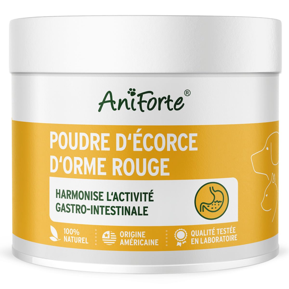 AniForte Poudre d'écorce d'orme d'Amérique 100g - Produit Naturel pour Chiens et Chats, Bien-être du tractus Gastro-intestinal, Soutien de la Flore intestinale, apport de vitamines
