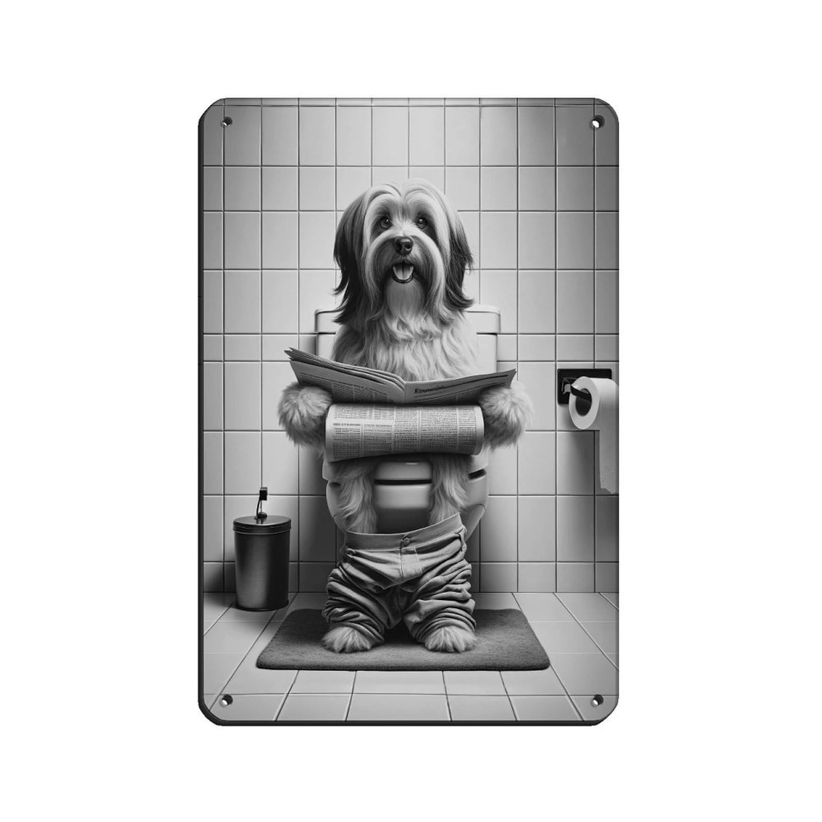 Lxwnze 20L X 30W Cm Tibetan Terrier Dog,Funny Bathroom Decor Tin Sign Vintage Metal Pub Club Cafe Bar Home Wall Art Decoration Poster Retro 8X12inch(20X30cm)