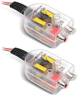 2 PCS Car Line Audio Output Converter, 2.26" x 1.5" x 1" High Resistance to Low Resistance Plug and Play Speaker to Line Level Converter, Portable Accessory, for Most Cars (Multicolored)