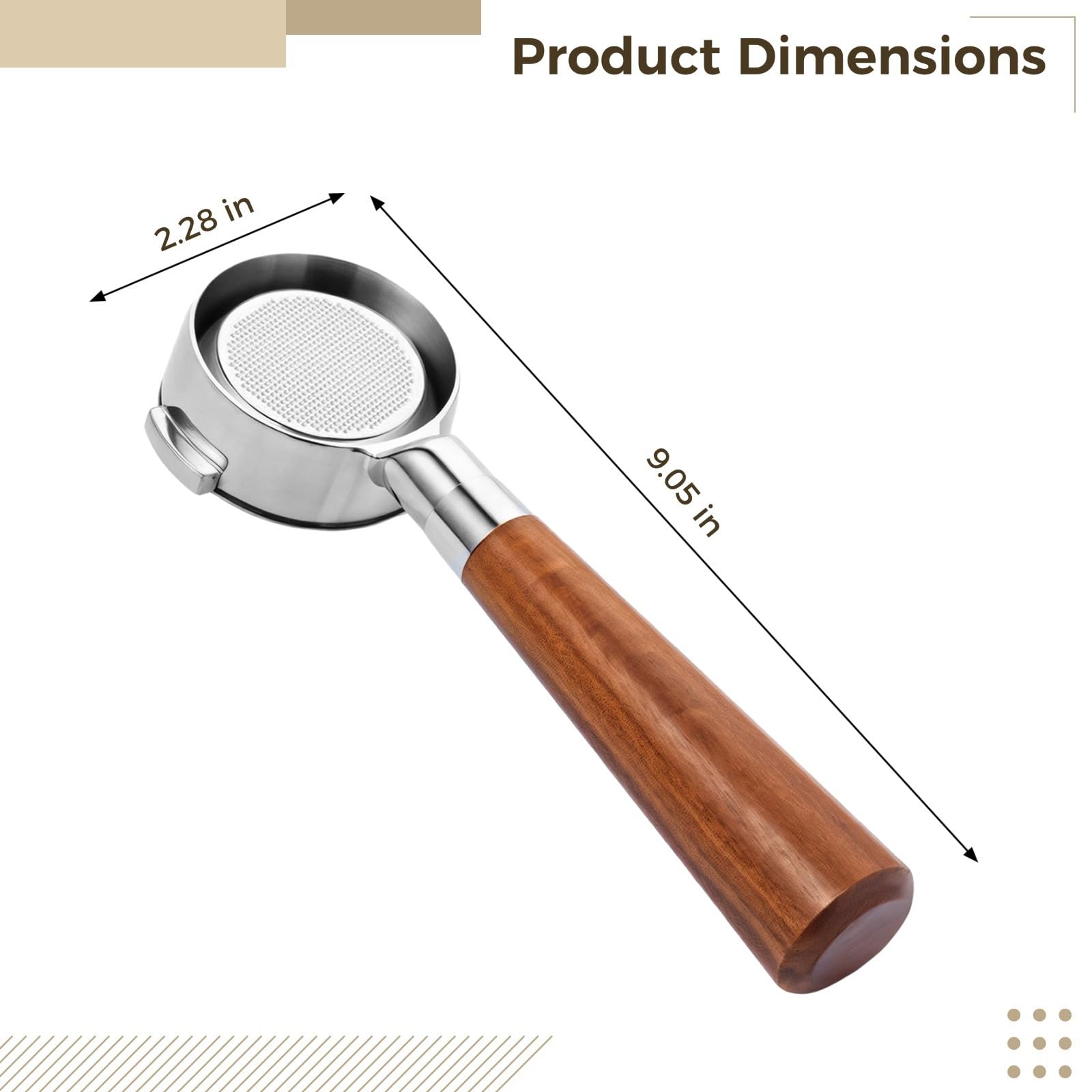 Portafiltro sin fondo de 2.3 pulgadas para grupo E61, cesta de acero inoxidable con mango ergonómico de madera, compatible con Flair 58, ECM, Rocket, Sanremo, Synesso, Slayer, VBM, WEGA, Milesto