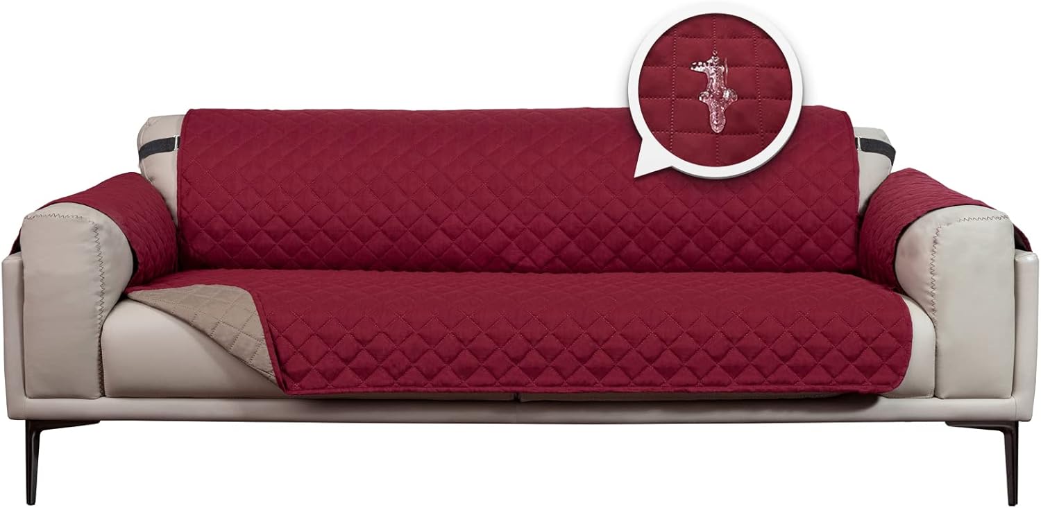 Marwood Sofa Slipcover Reversible Sofa Cover for 3 Cushion Couch, Water Resistant Furniture Protector with Non Slip Foam and Elastic Straps for Pets Kids Children Dogs Cats (Sofa, Claret/Brown) : Home & Kitchen